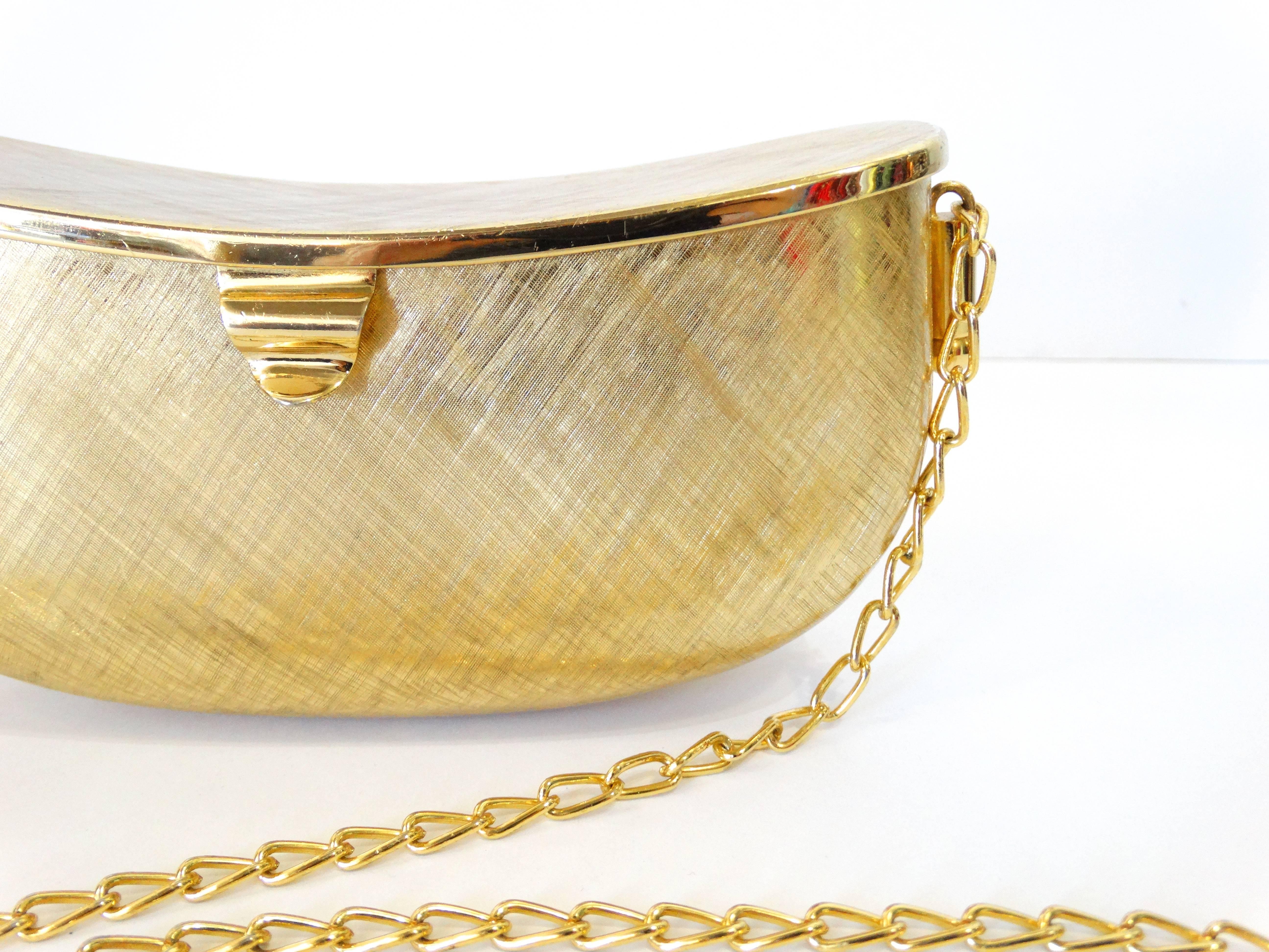 Chic 1980s Rodo Brushed Gold Metal Bean Clutch  5