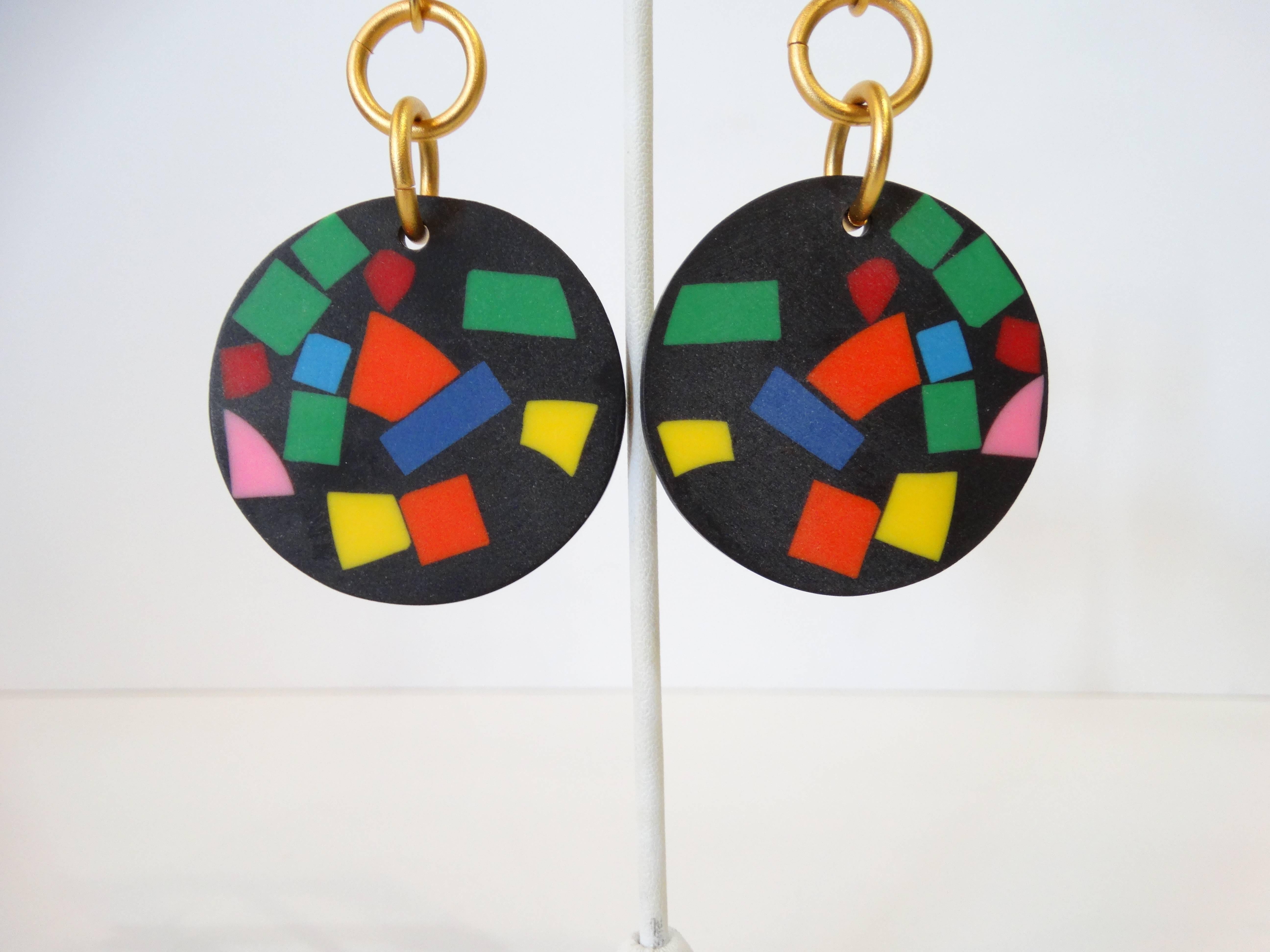 Super Cool 80's Martha Sturdy Confetti Earrings are out of this world. This is a fun earring made out of black resin and gold plated. For all your poster girls out there, these bad girls are for pierced ears only! The perfect earrings people will be