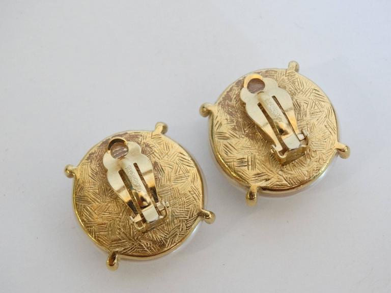 Rare 1980s Huge GIVENCHY Faux Pearl Logo Button Earrings at 1stDibs