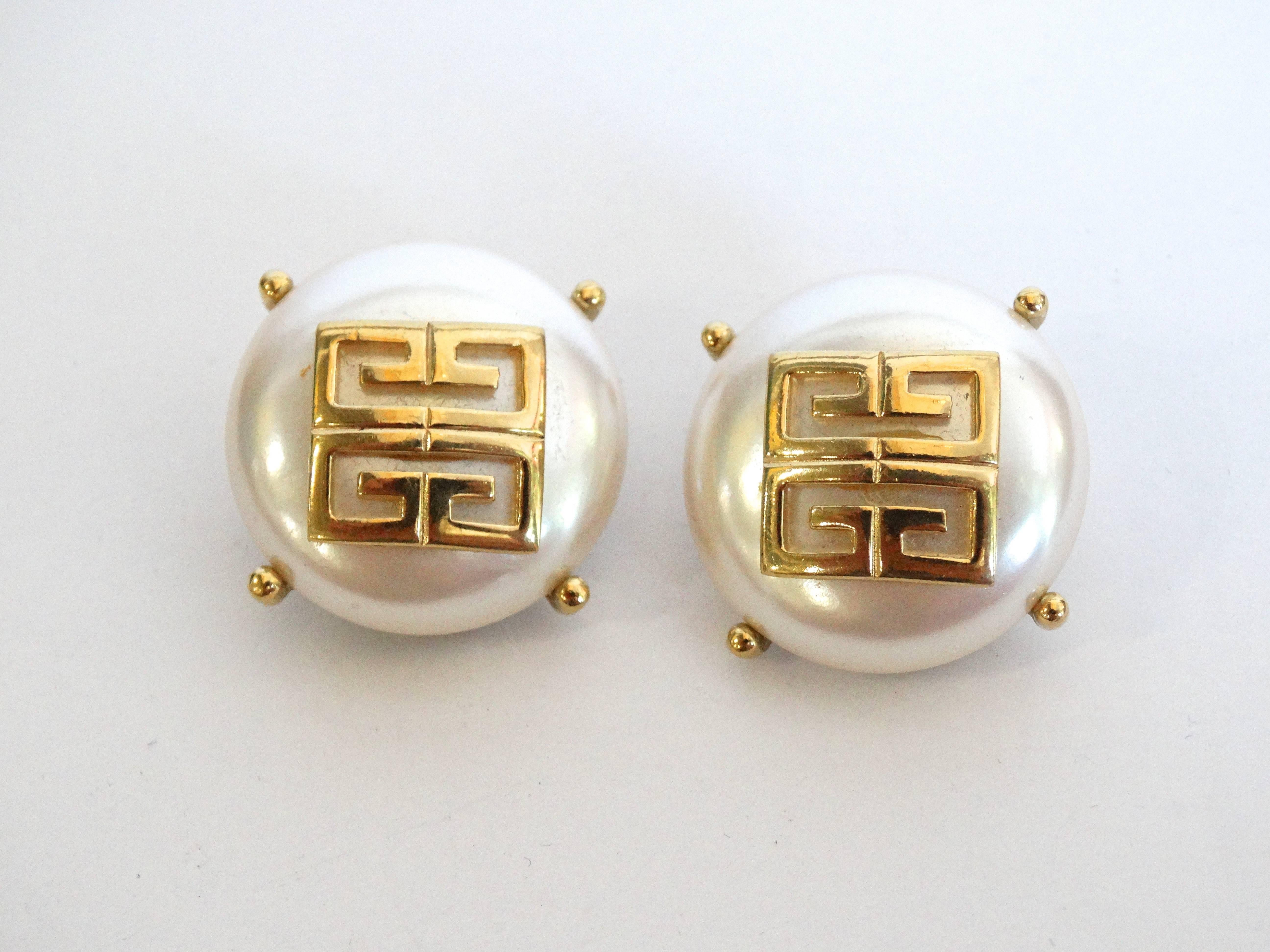 Make A Statement with theses Huge GIVENCHY Faux Pearl Logo Earrings. Good Vintage Condition, Clip ons and almost 1.5