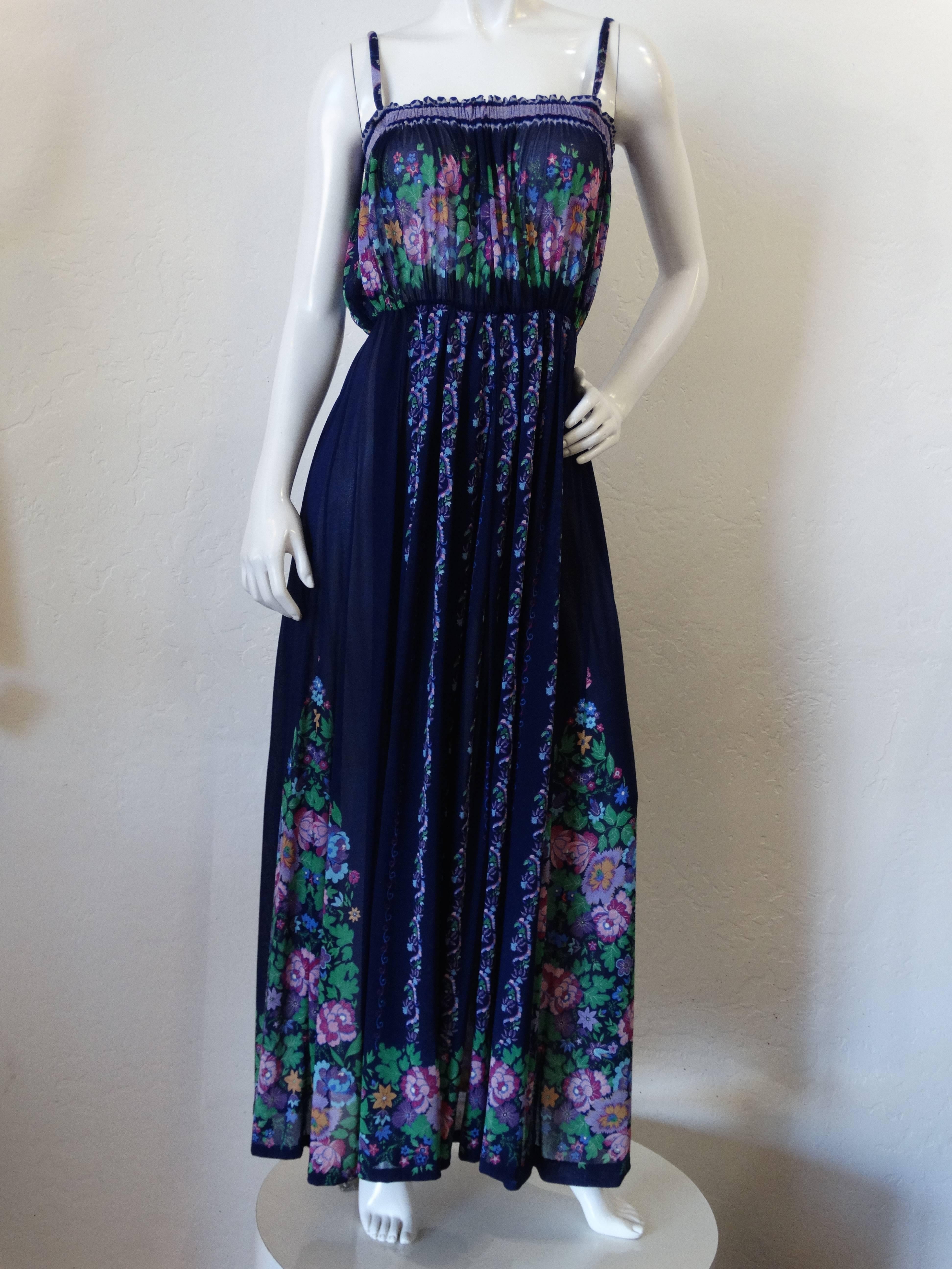 1970s Gottex Floral Maxi Dress 3