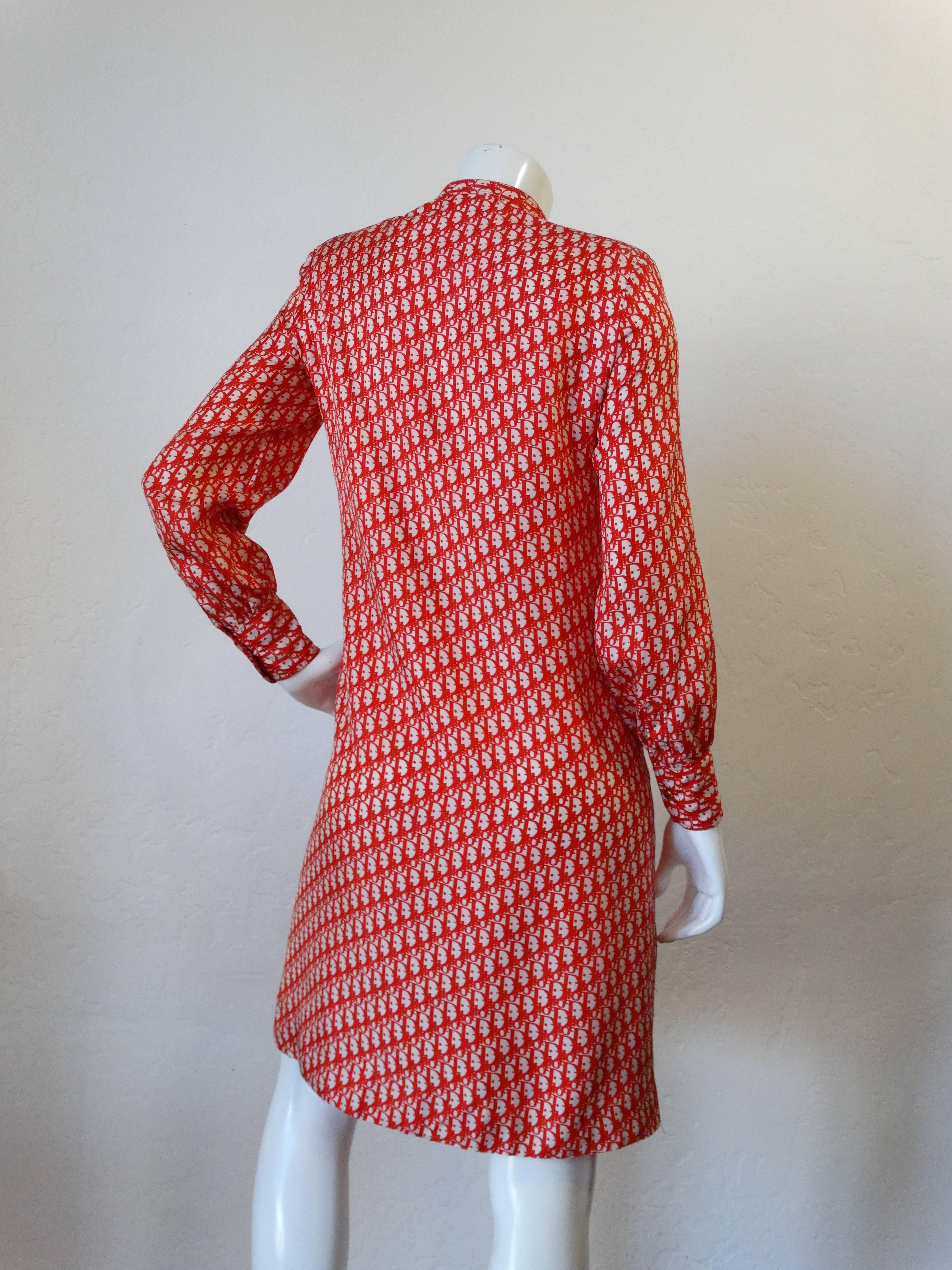 1980s Christian Dior Red Monogram Shift Dress In Excellent Condition In Scottsdale, AZ