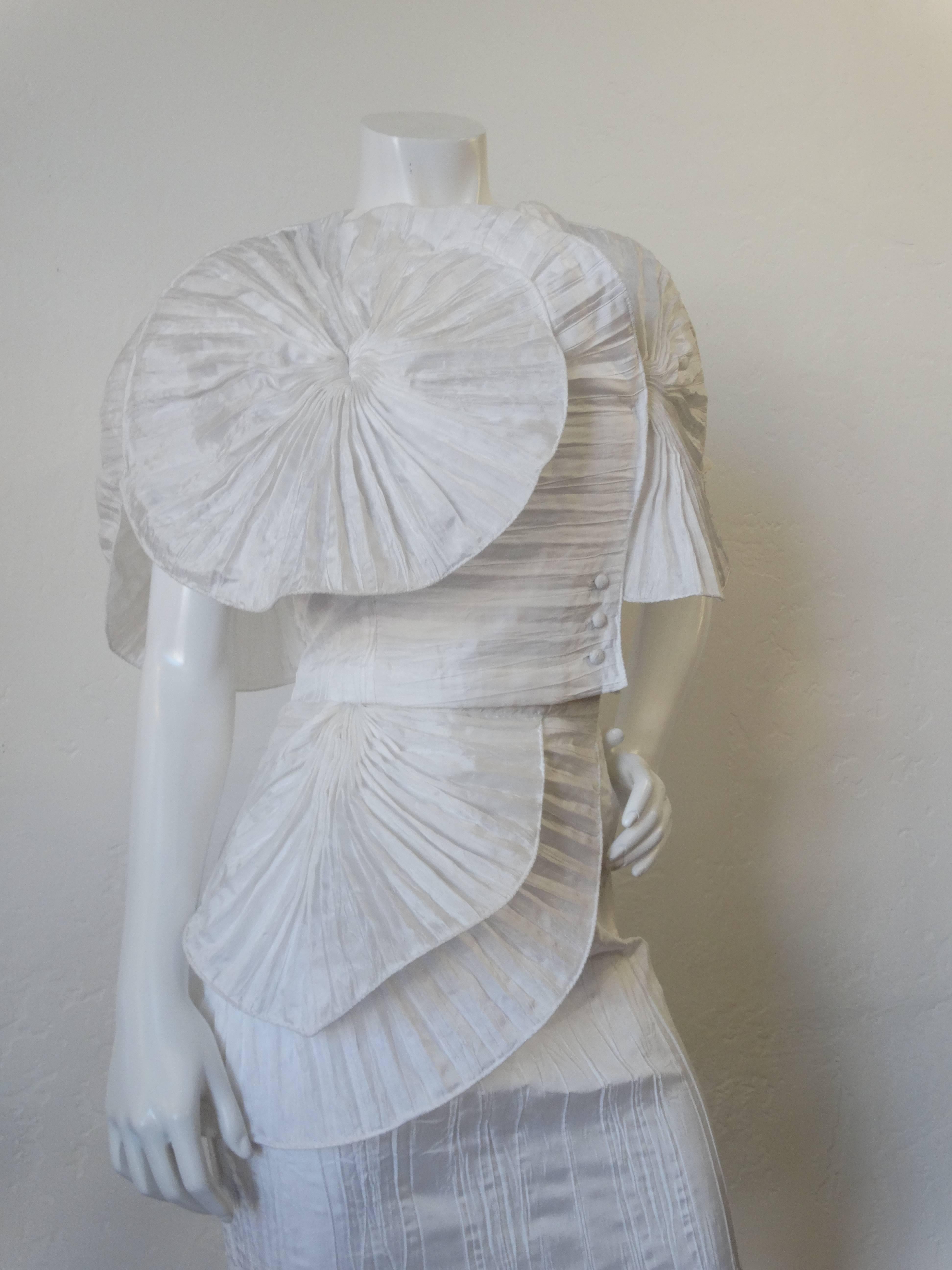 Gray 1980s Sculptural  Avant-garde Pleated Highwaist Skirt Set 