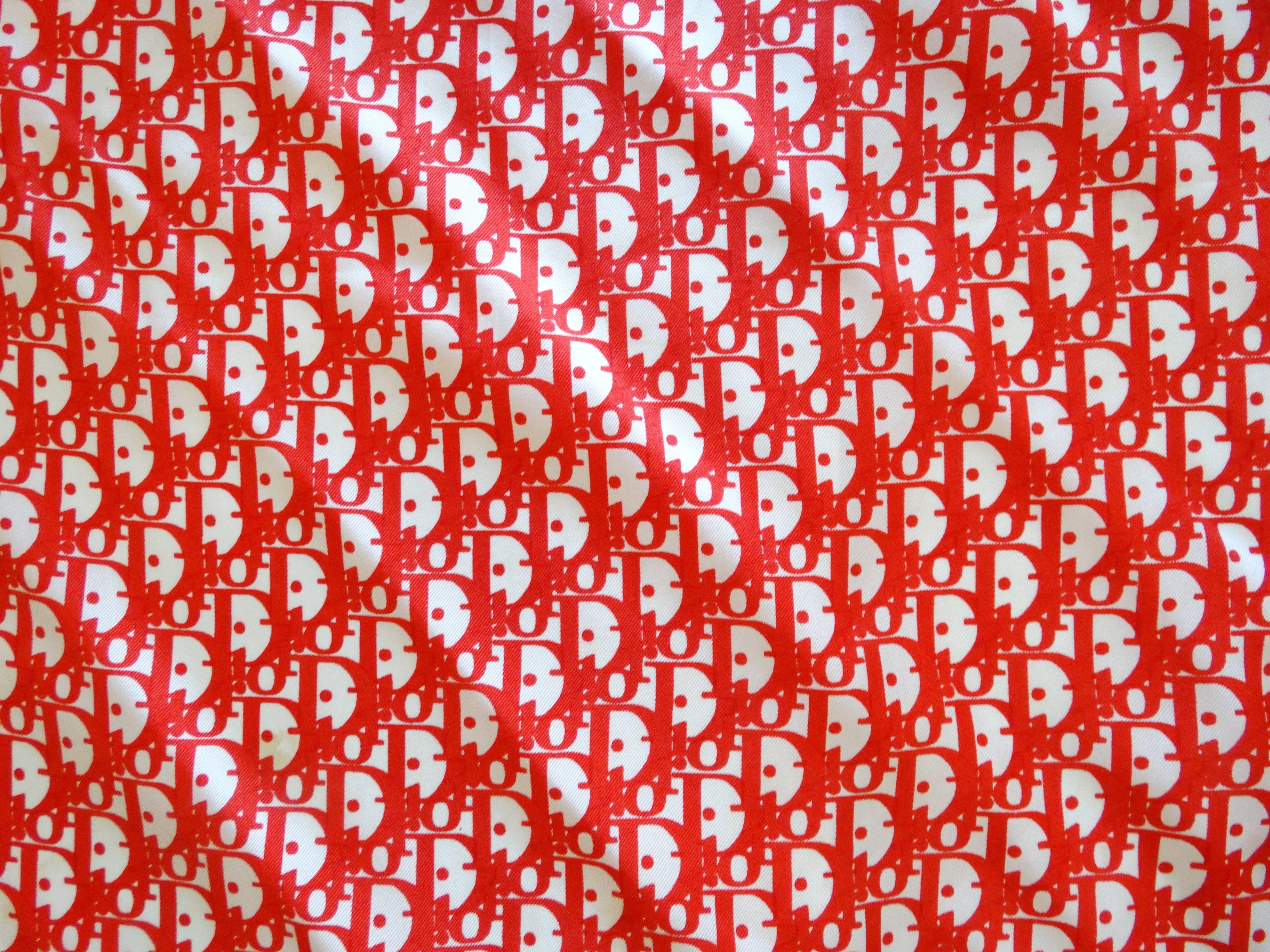 1980s Christian Dior Logo Red Monogram Print Scarf 1