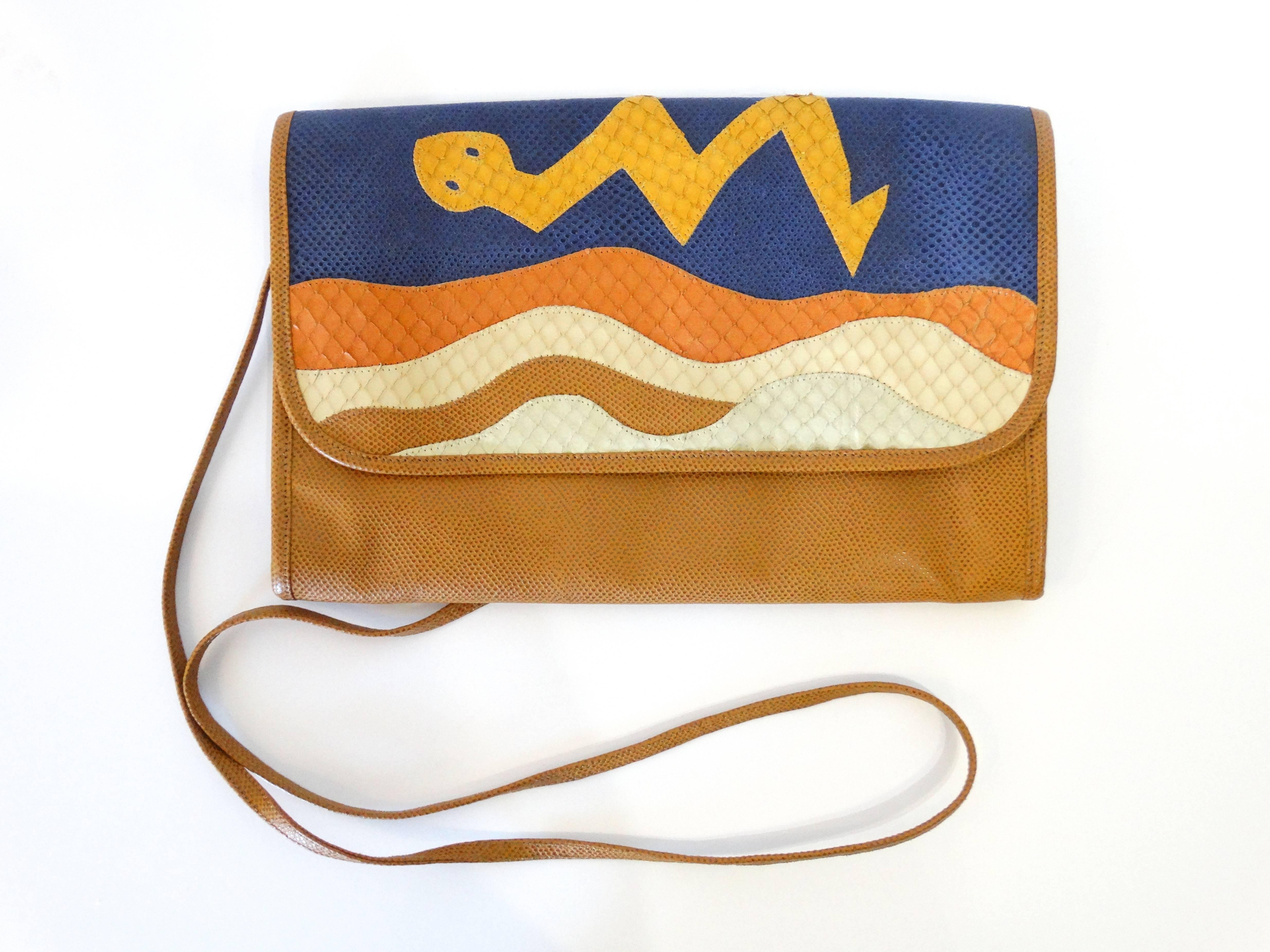 1980s CARLOS FALCHI Leather Snake Clutch  In Excellent Condition In Scottsdale, AZ
