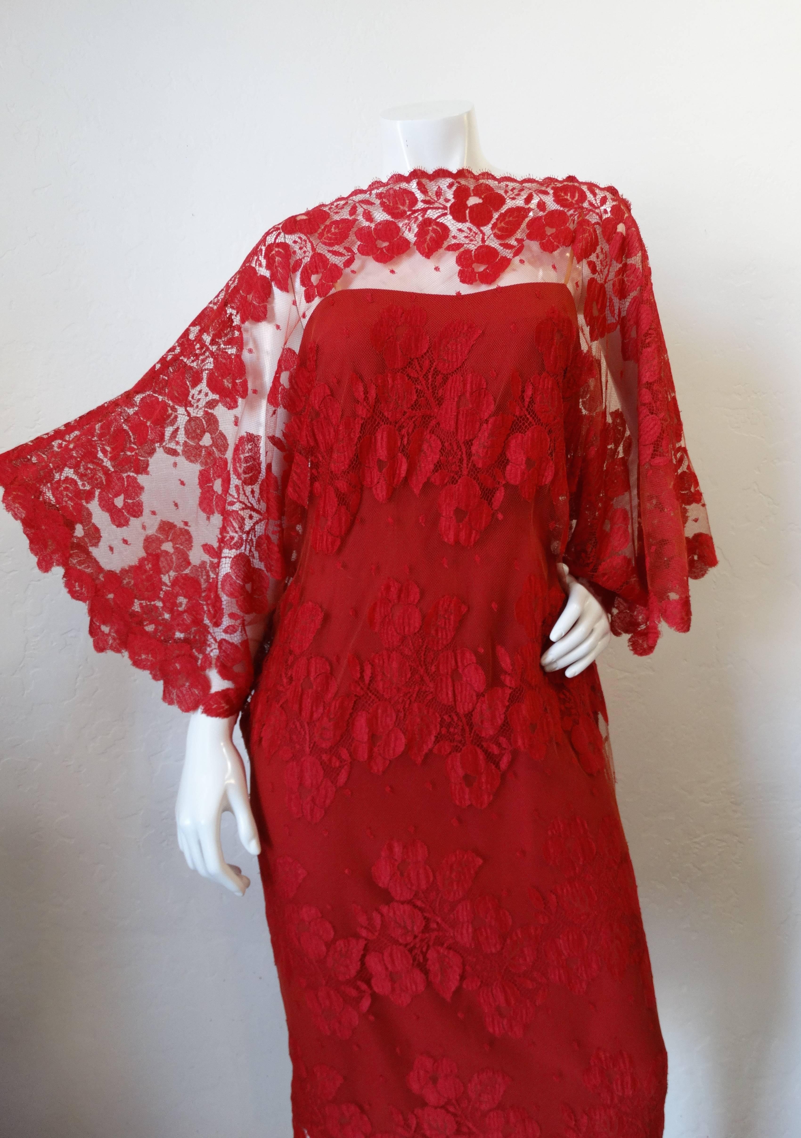 Women's 1960s Werle Beverly Hills Red Lace Evening Dress