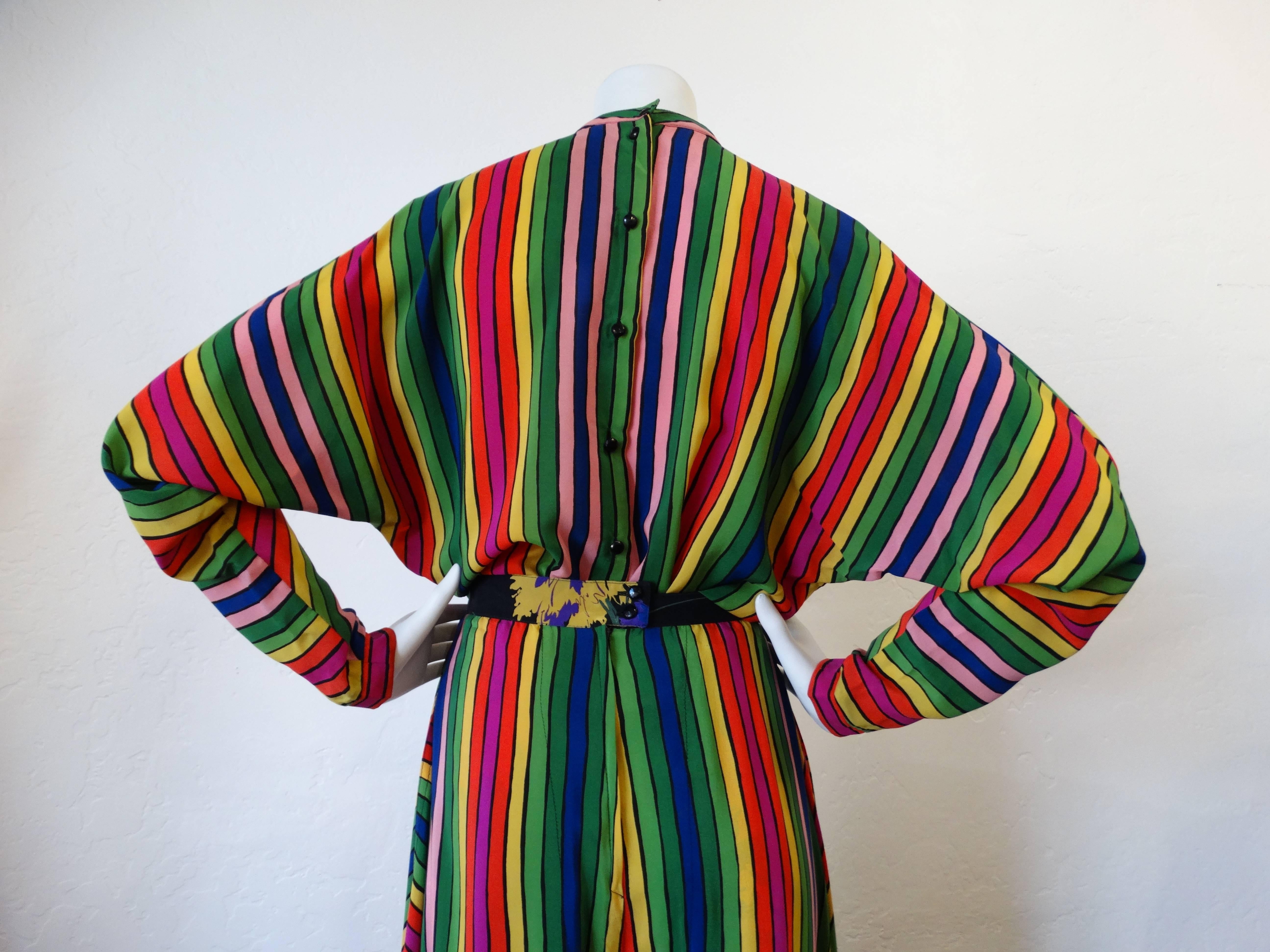 Rare 1980s Fong Leng Rainbow Floral Silk Pant Set  1