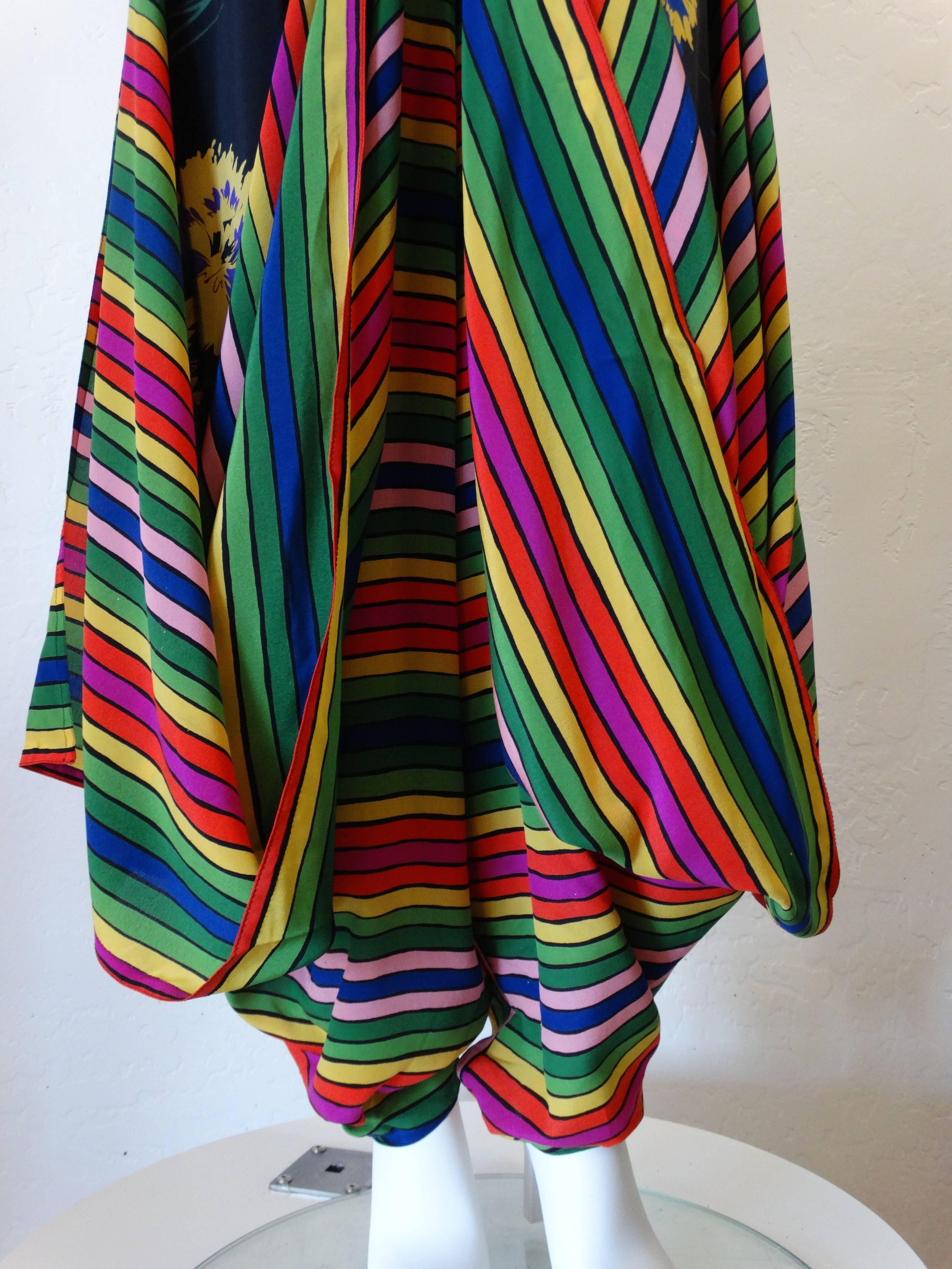Rare 1980s Fong Leng Rainbow Floral Silk Pant Set  4
