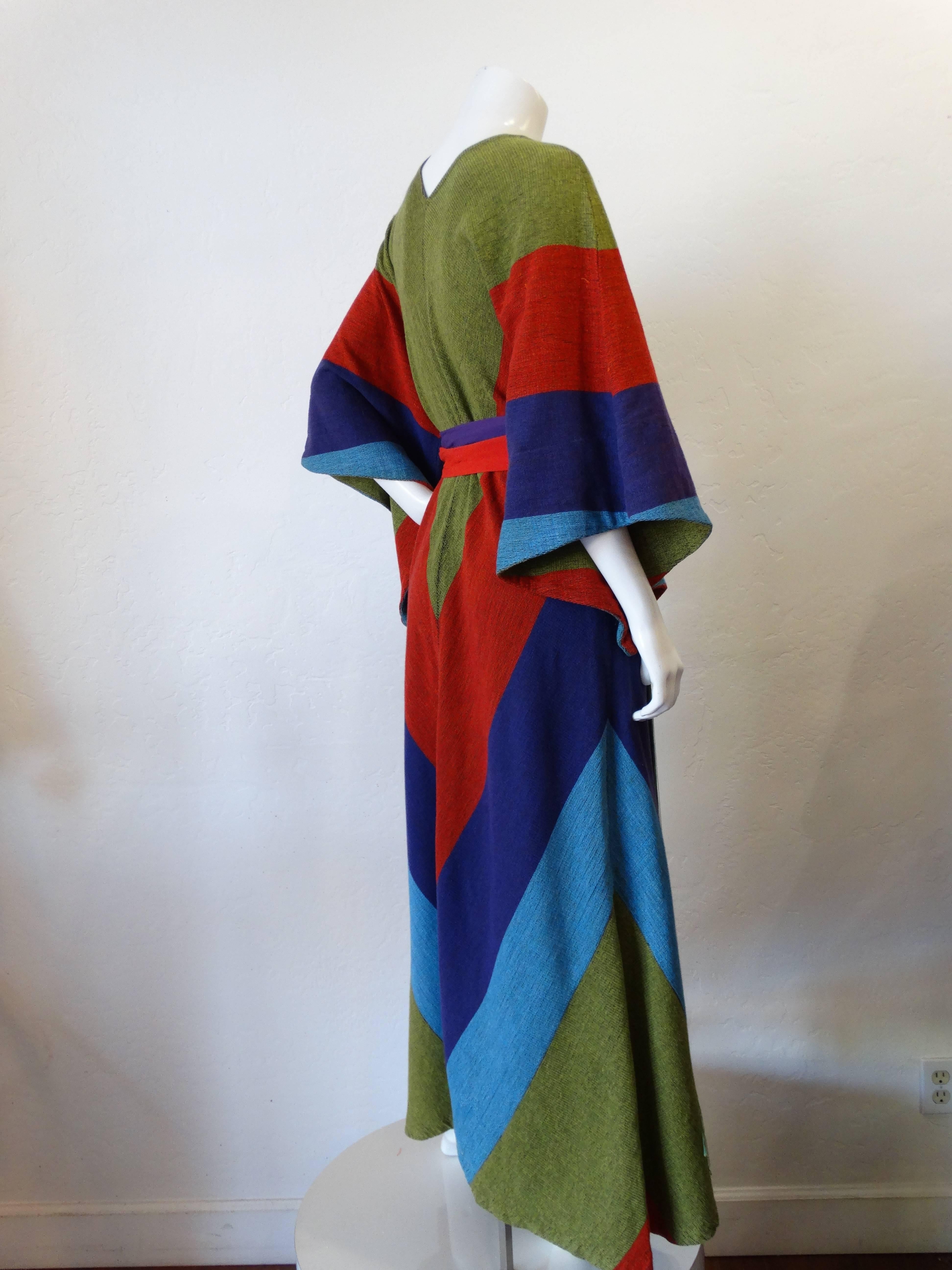 Black 1970s Striped Angel Wing Caftan Dress 