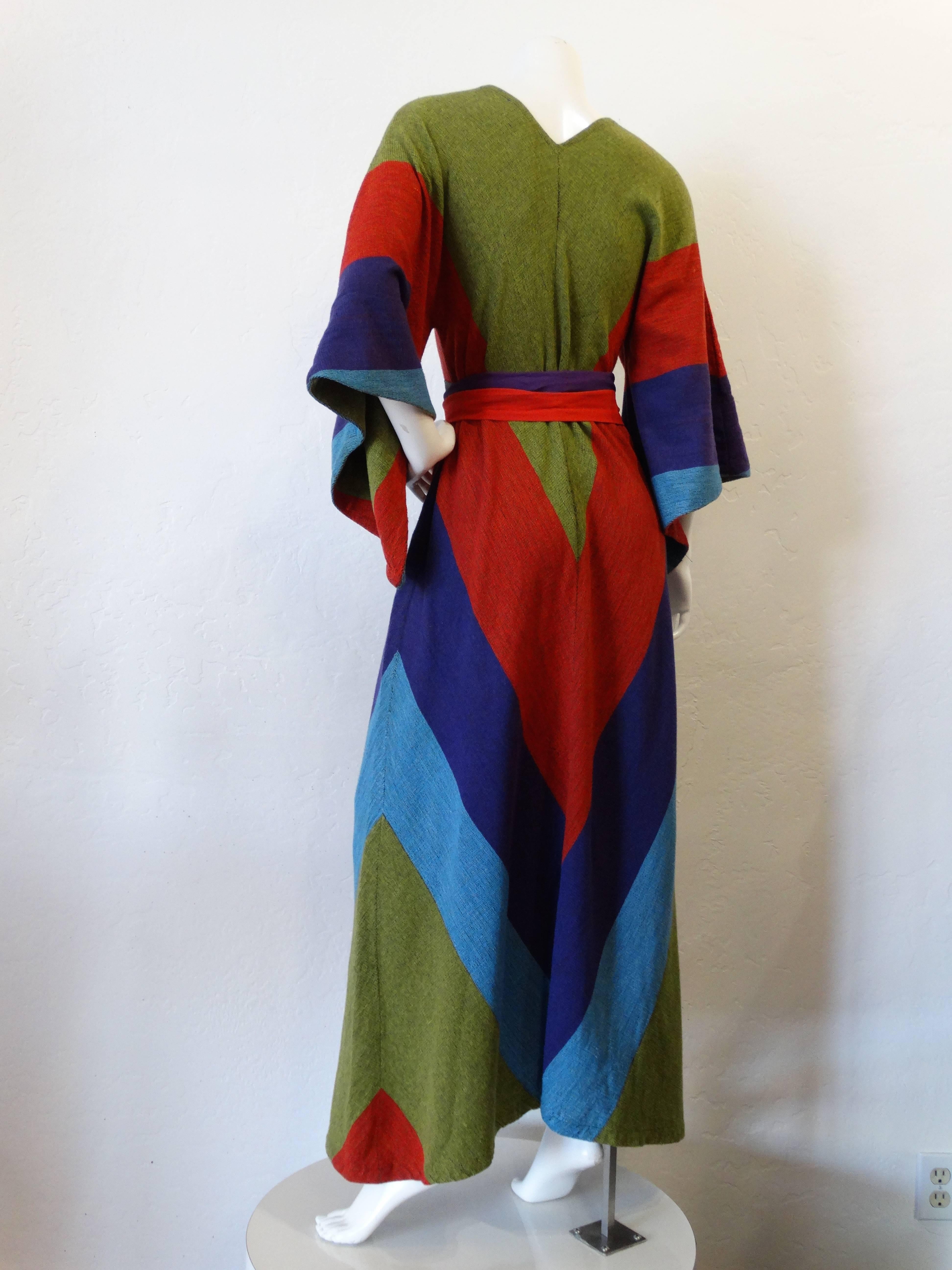 1970s Striped Angel Wing Caftan Dress  In Excellent Condition In Scottsdale, AZ