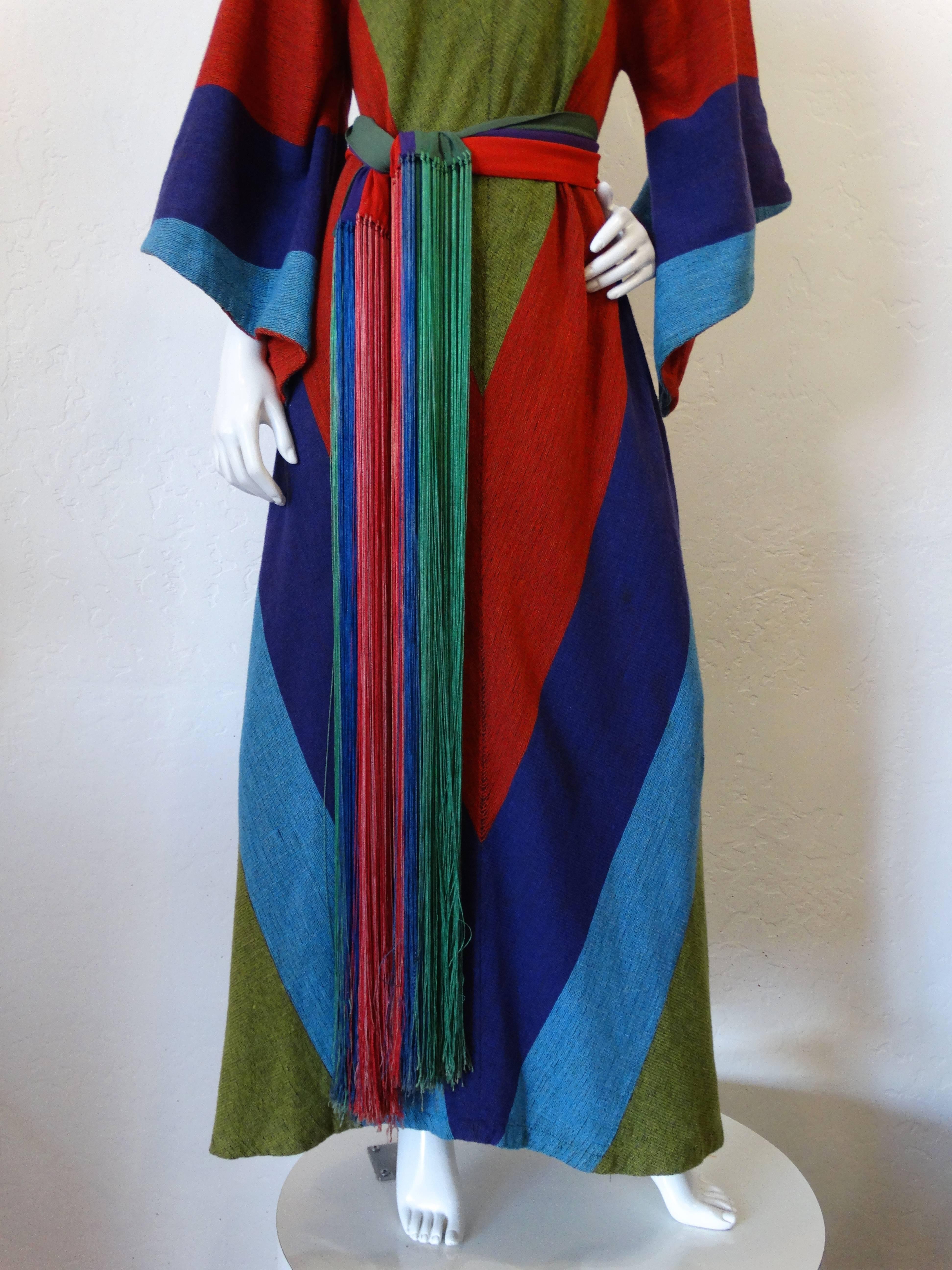 1970s Striped Angel Wing Caftan Dress  1