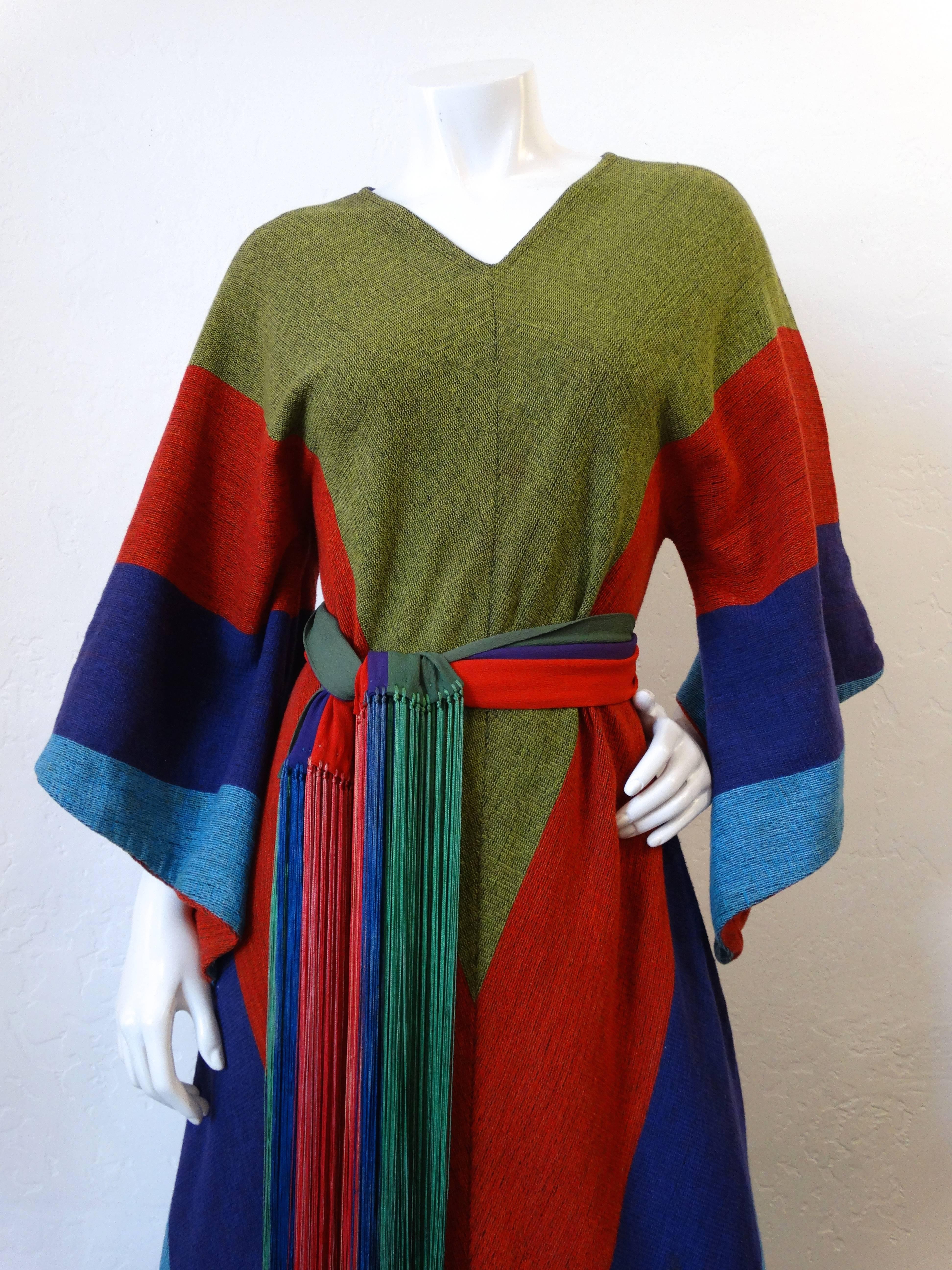 1970s Striped Angel Wing Caftan Dress  4