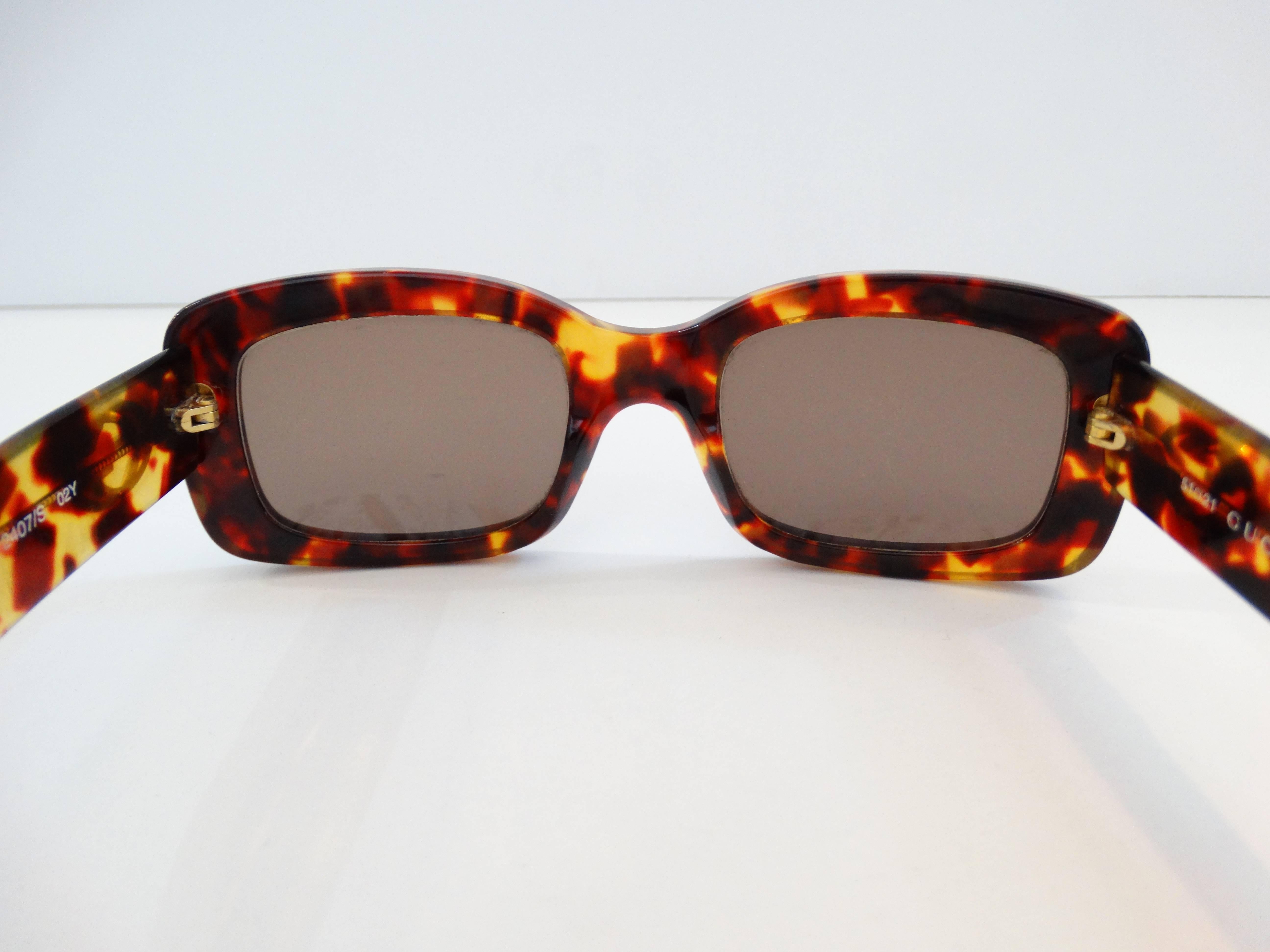 Late 80's Gucci Tortoiseshell Bold Rectangular Sunglasses at 1stDibs | gucci  80s sunglasses