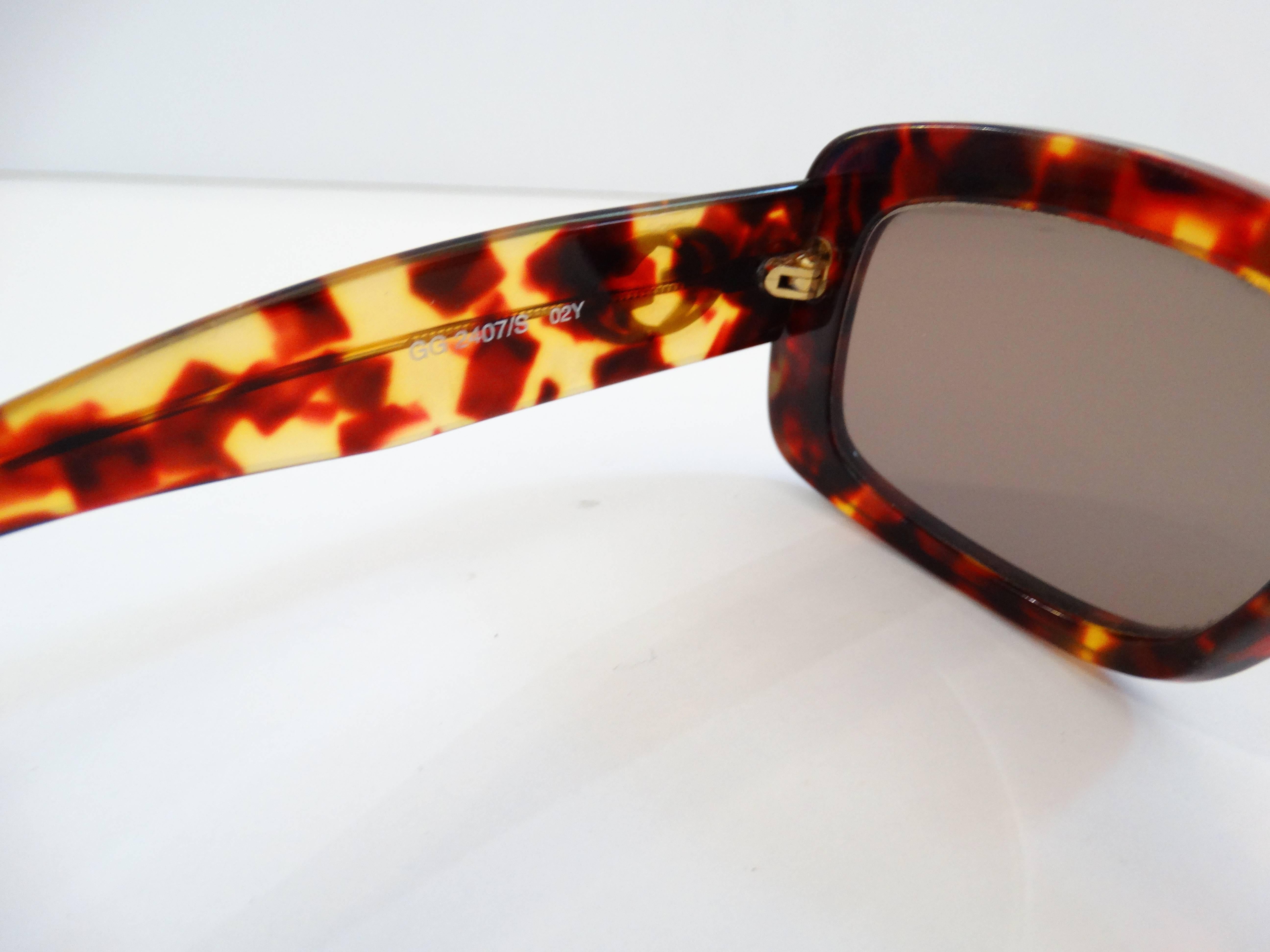 Women's or Men's Late 80's Gucci Tortoiseshell Bold Rectangular Sunglasses