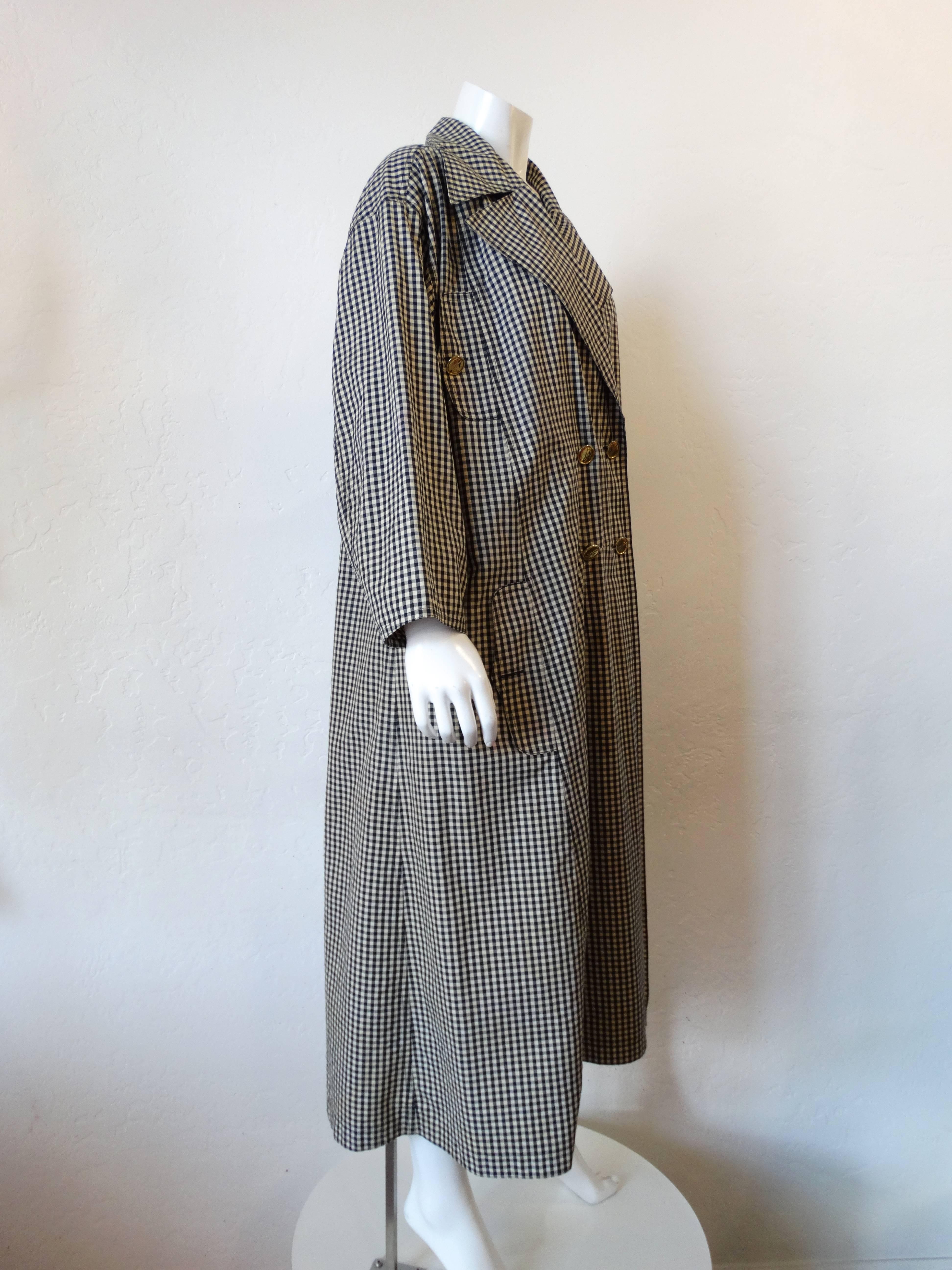 Gray 1980s Chanel Gingham Trench Coat