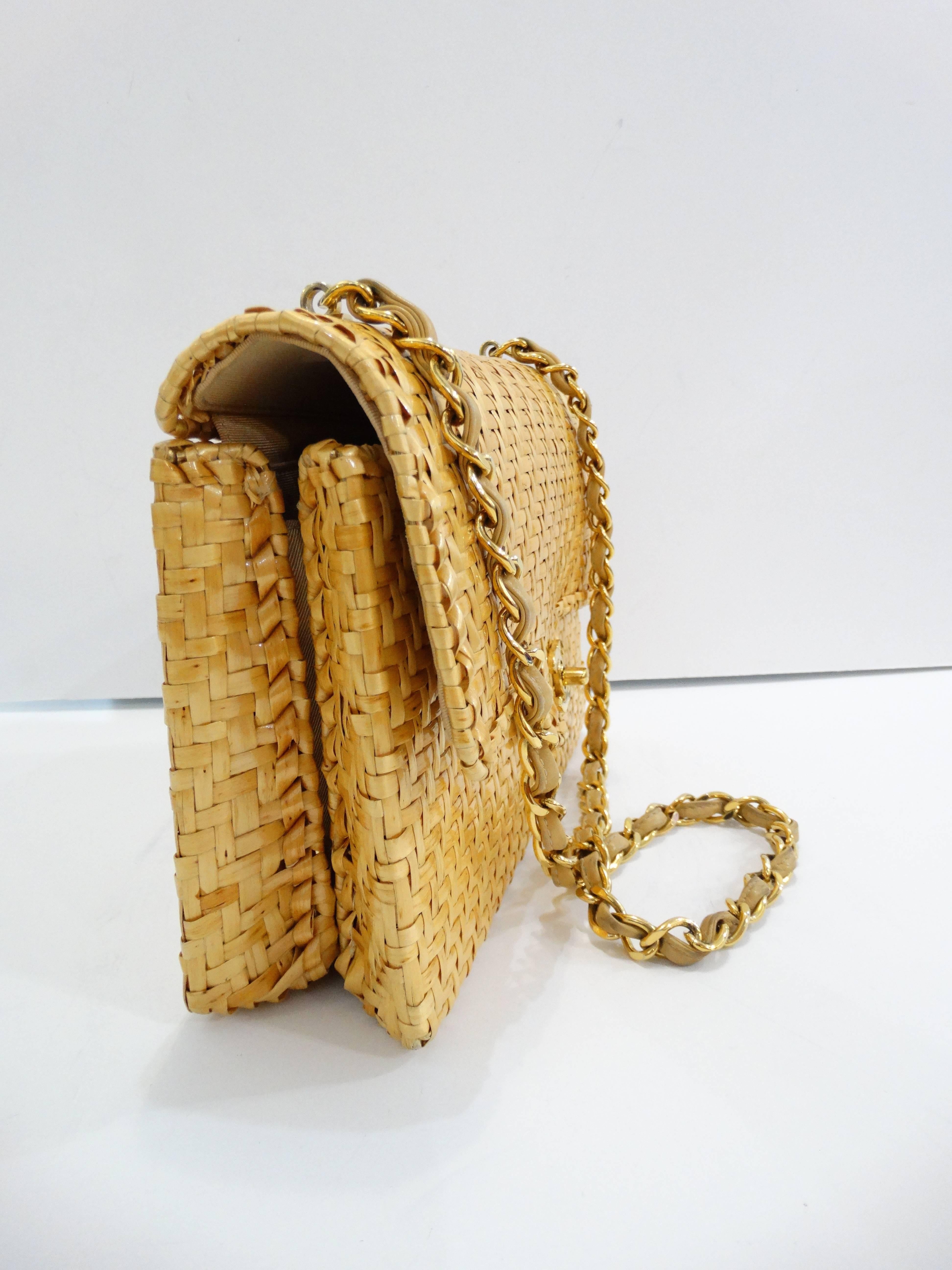 Rare Chanel Wicker Rattan Classic Flap Shoulder Bag In Excellent Condition In Scottsdale, AZ