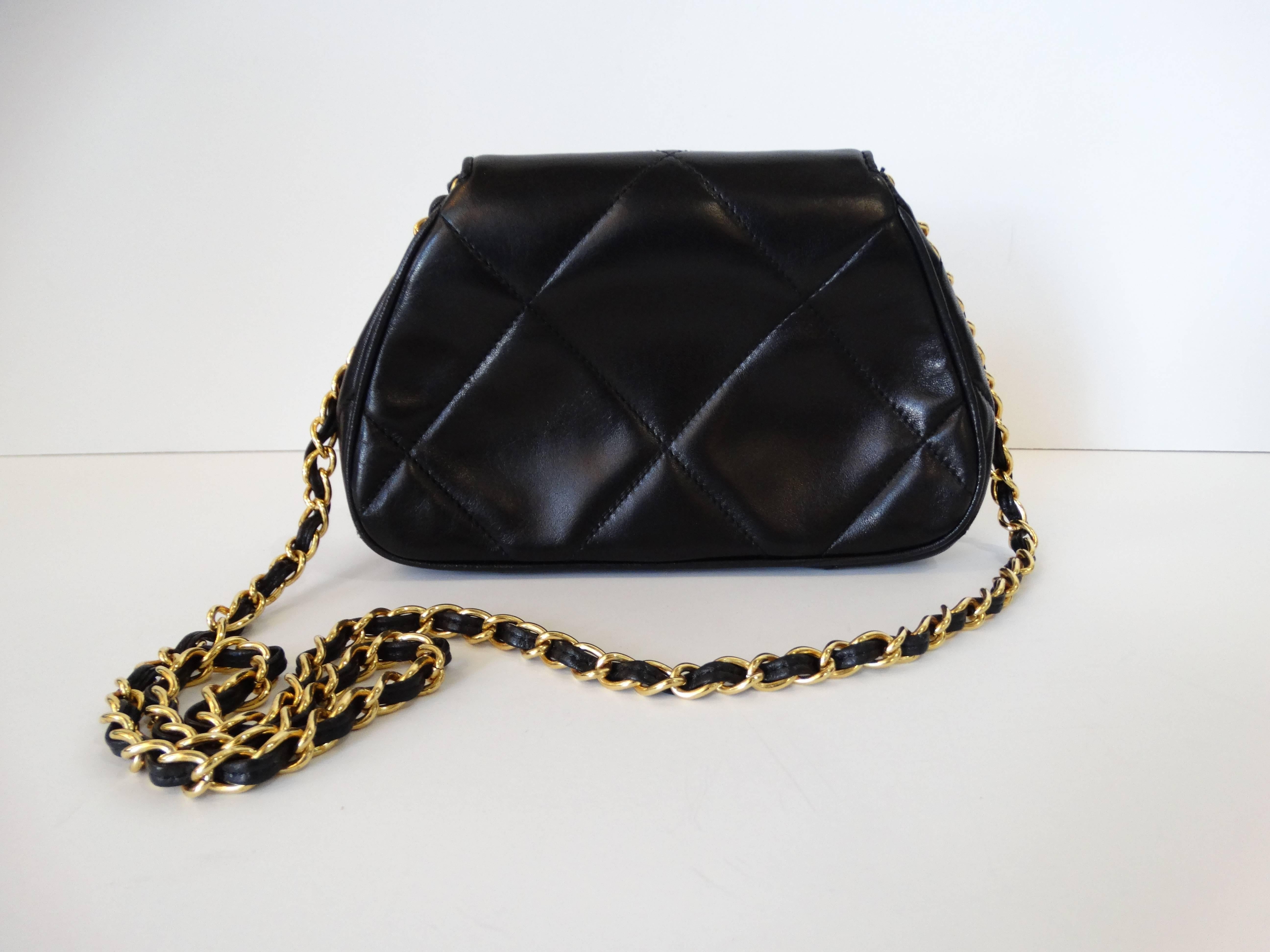 Rare 1990s Chanel Black Lambskin Quilted Mini Bag 3