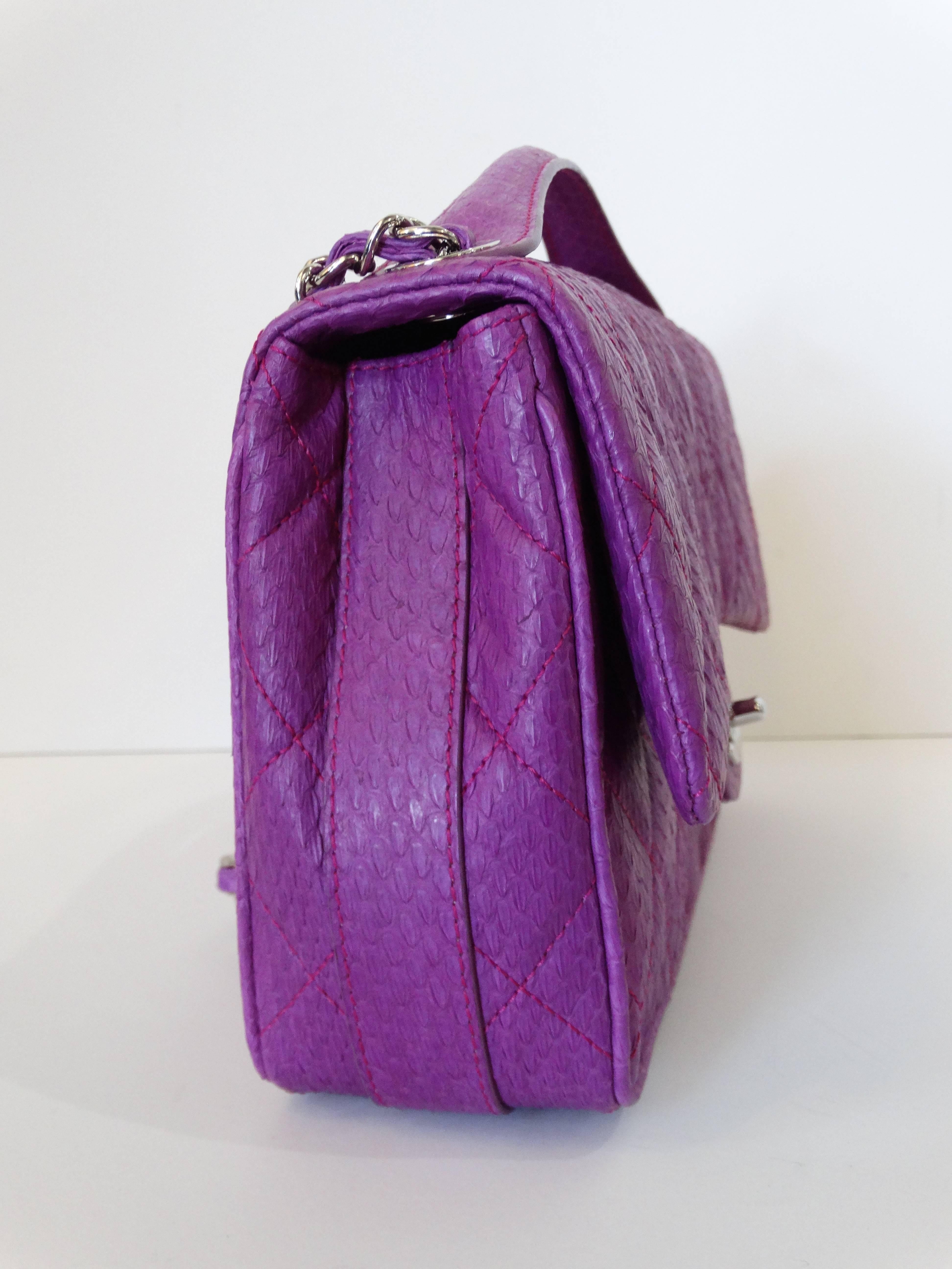 Chanel Purple Elaphe Watersnake Flap Bag, 2015 In New Condition In Scottsdale, AZ