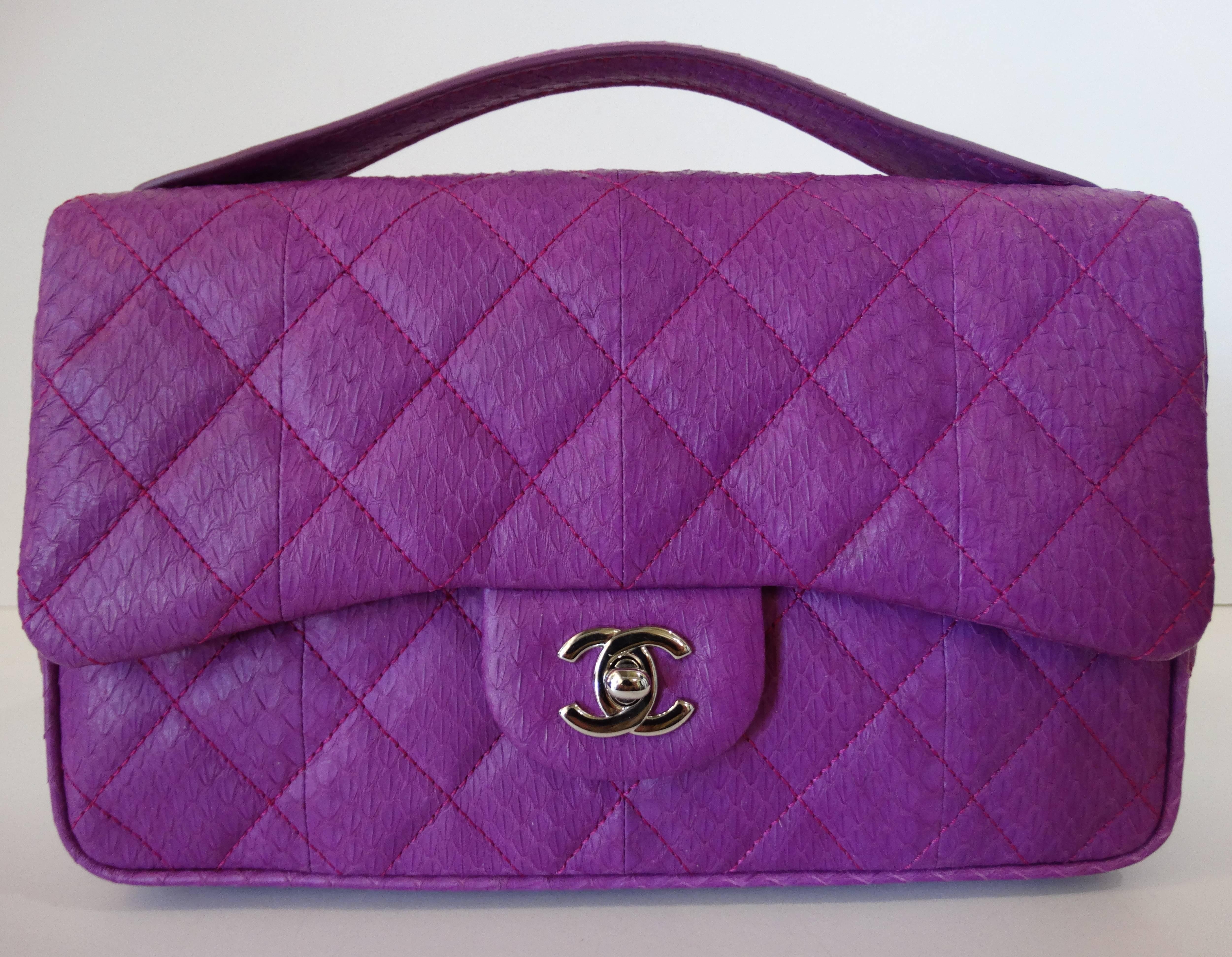 Chanel Purple Elaphe Watersnake Flap Bag, 2015 5