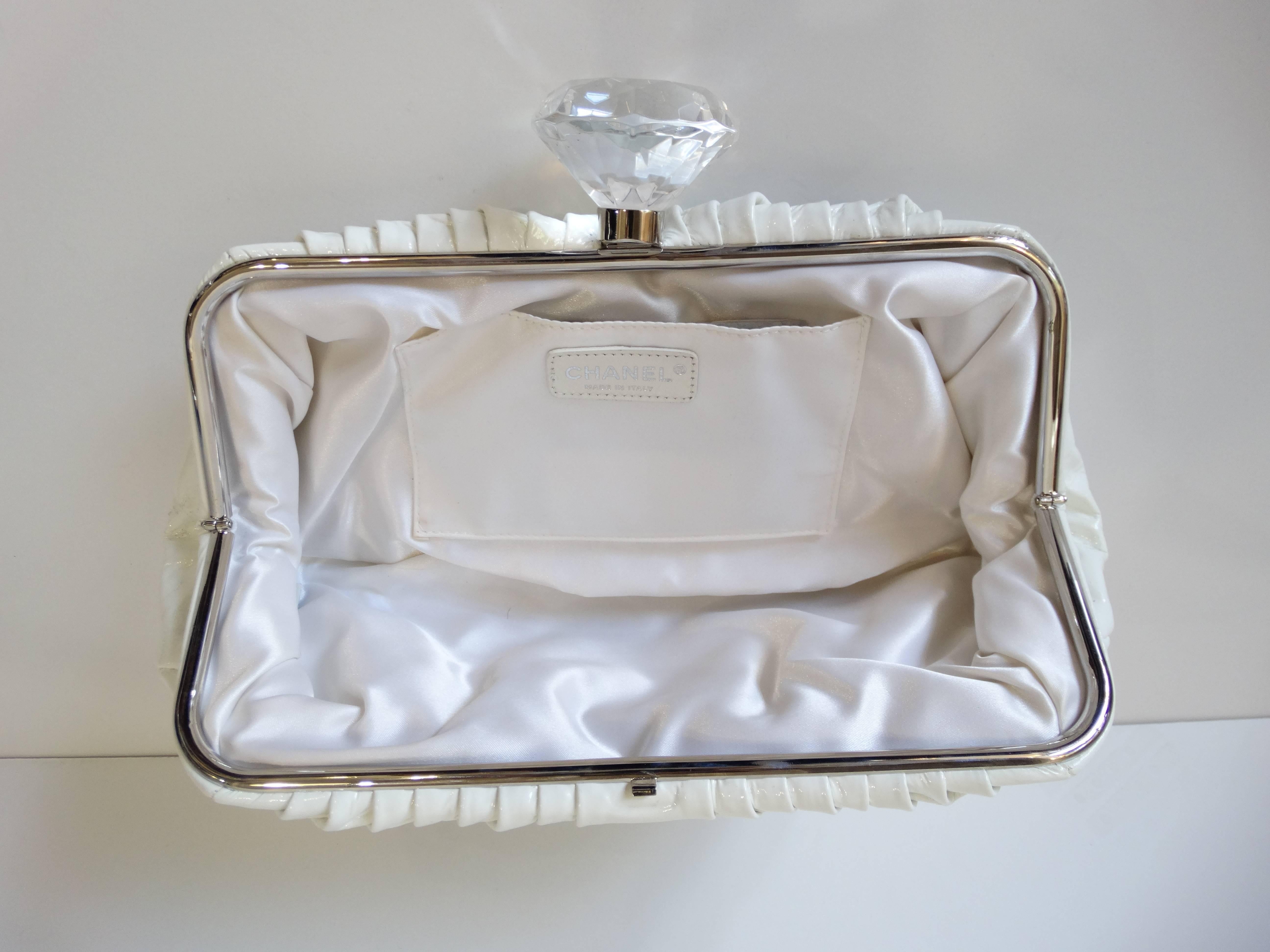 2000s Chanel Diamond Patent Leather Clutch 2