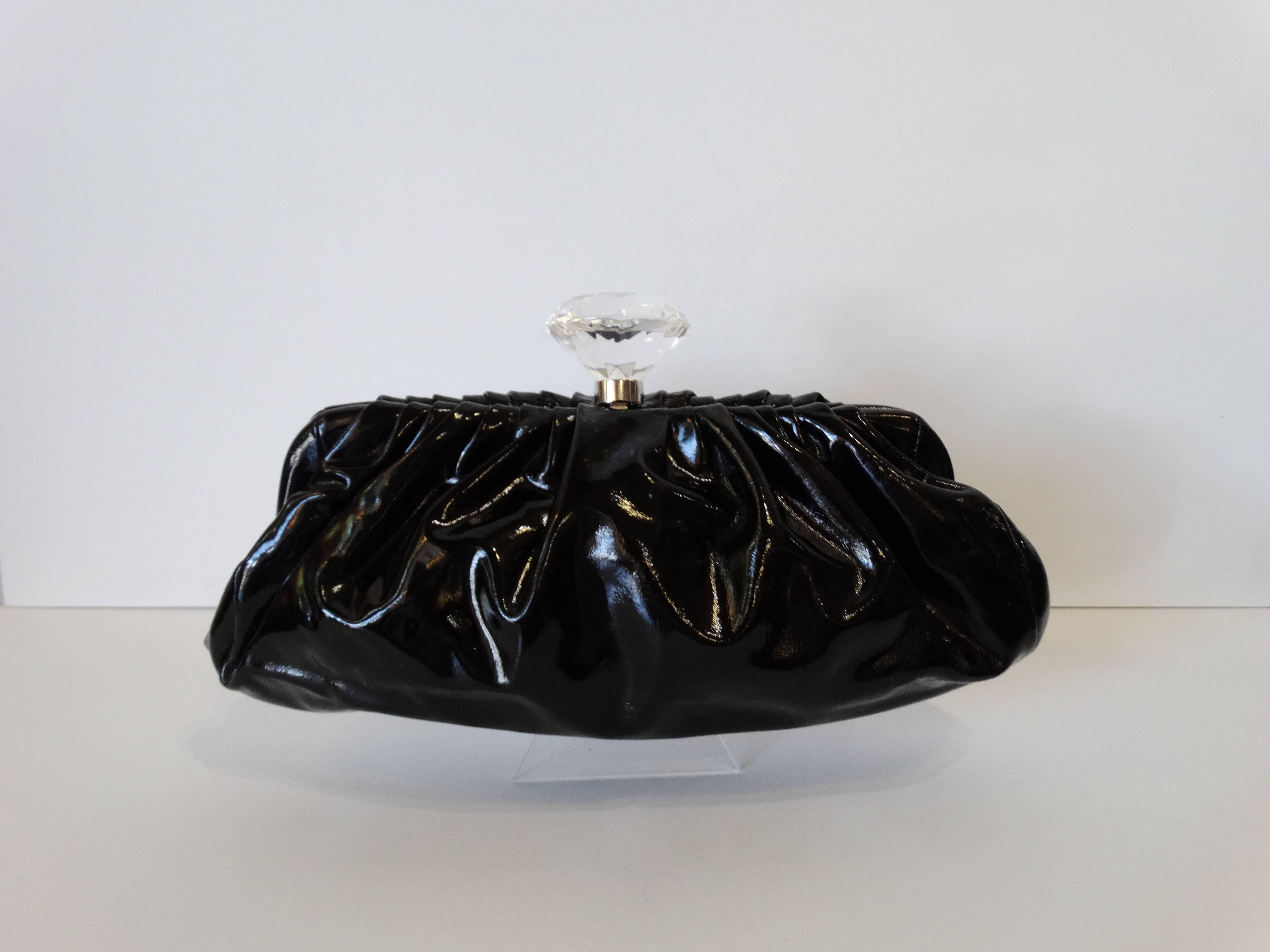 2000s Chanel Diamond Patent Leather Clutch 1