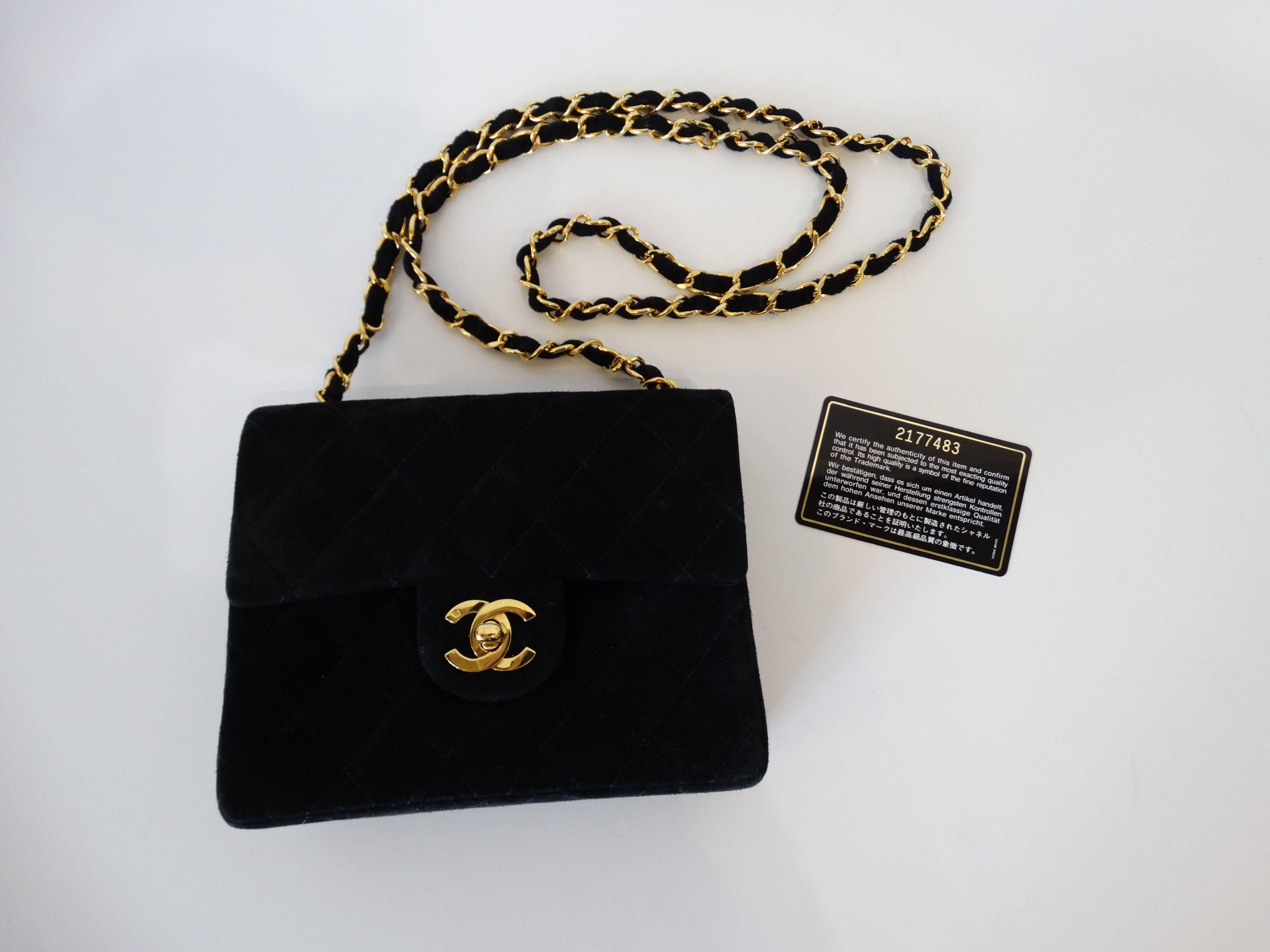 Black 1990s Chanel Suede Quilted Mini Bag