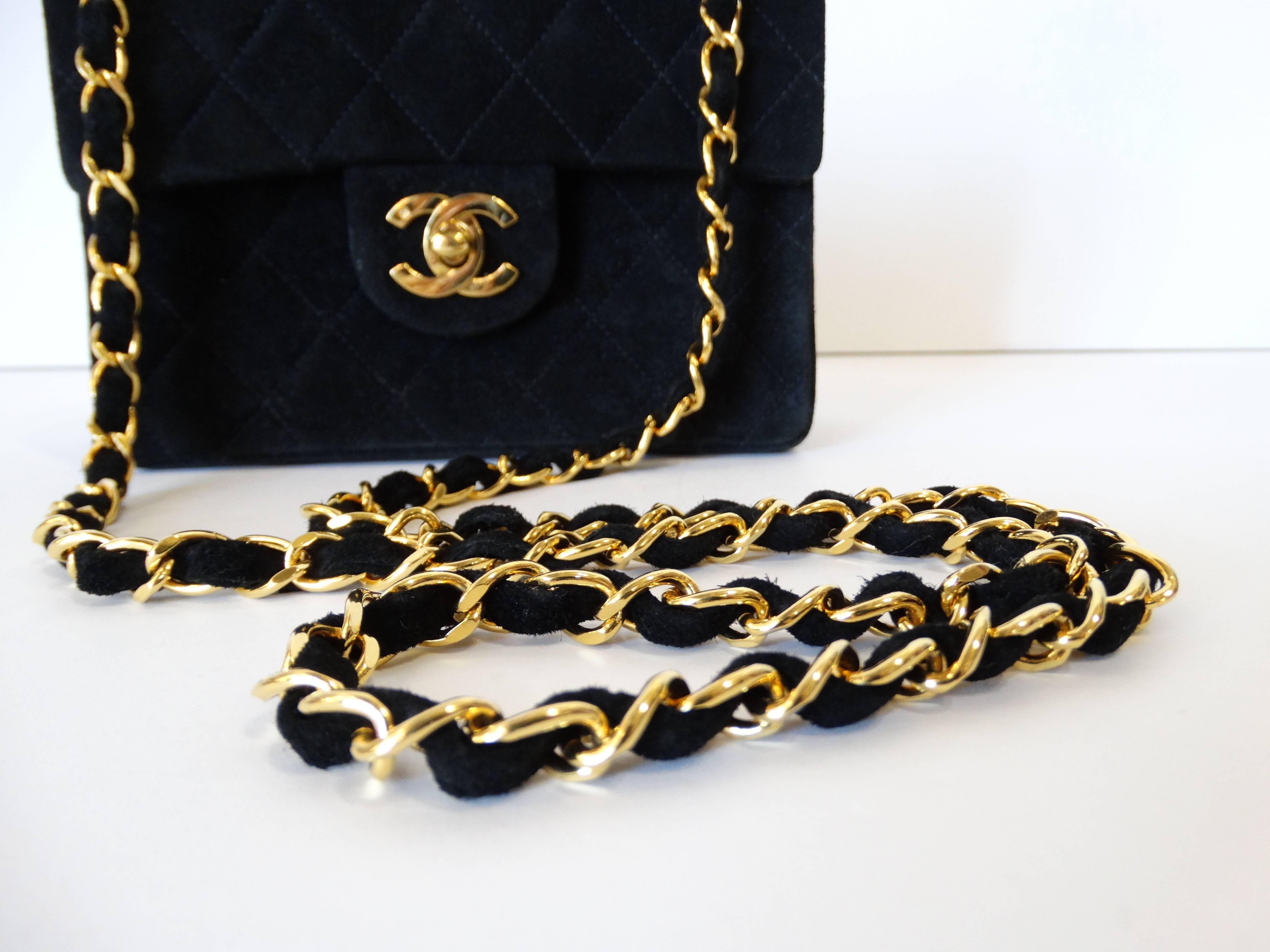 1990s Chanel Suede Quilted Mini Bag 1