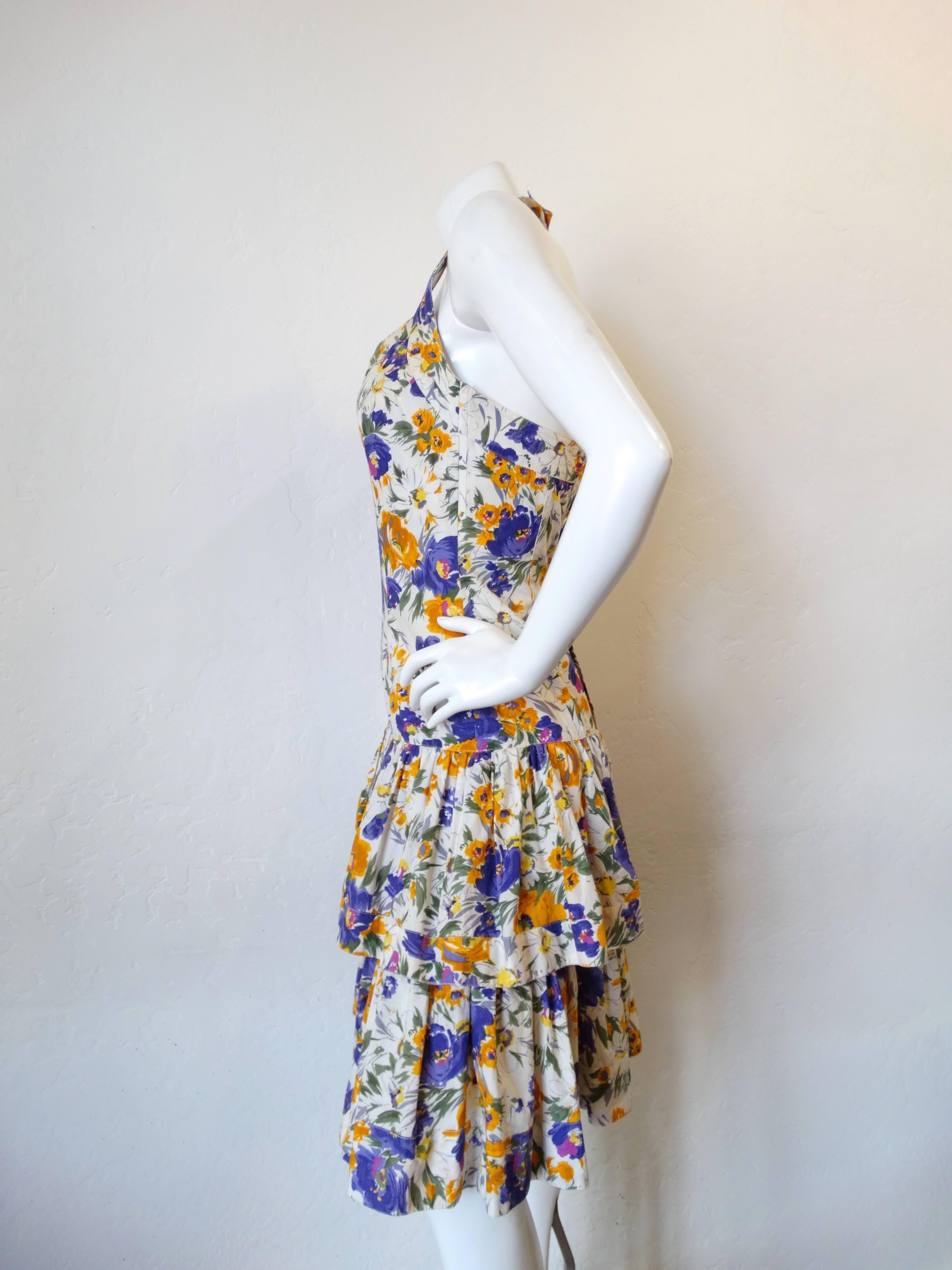 Beige RARE 1980s Ted Lapidus Paris Boutique Floral Haute Couture Dress For Sale