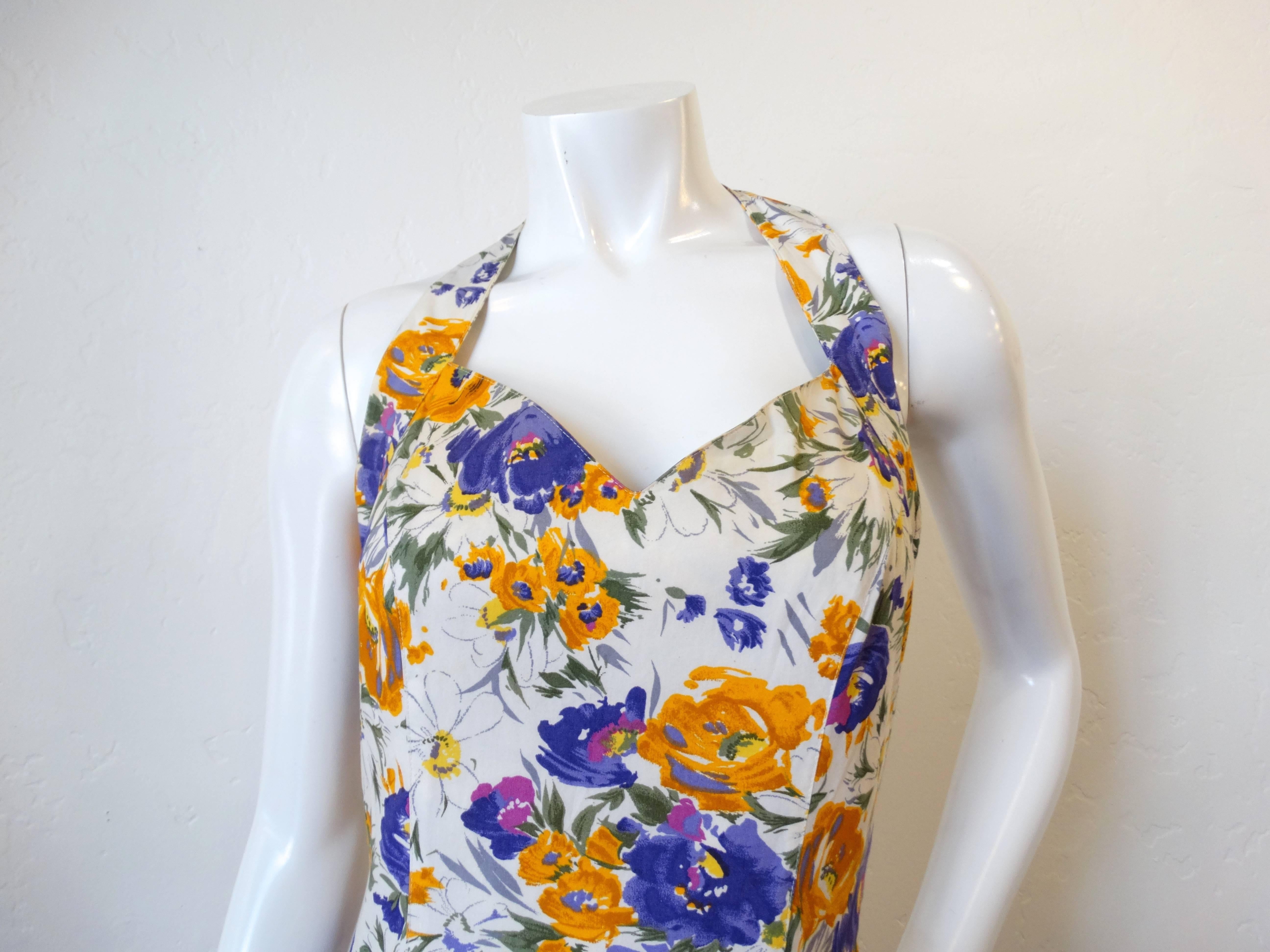 RARE 1980s Ted Lapidus Paris Boutique Floral Haute Couture Dress In Excellent Condition For Sale In Scottsdale, AZ