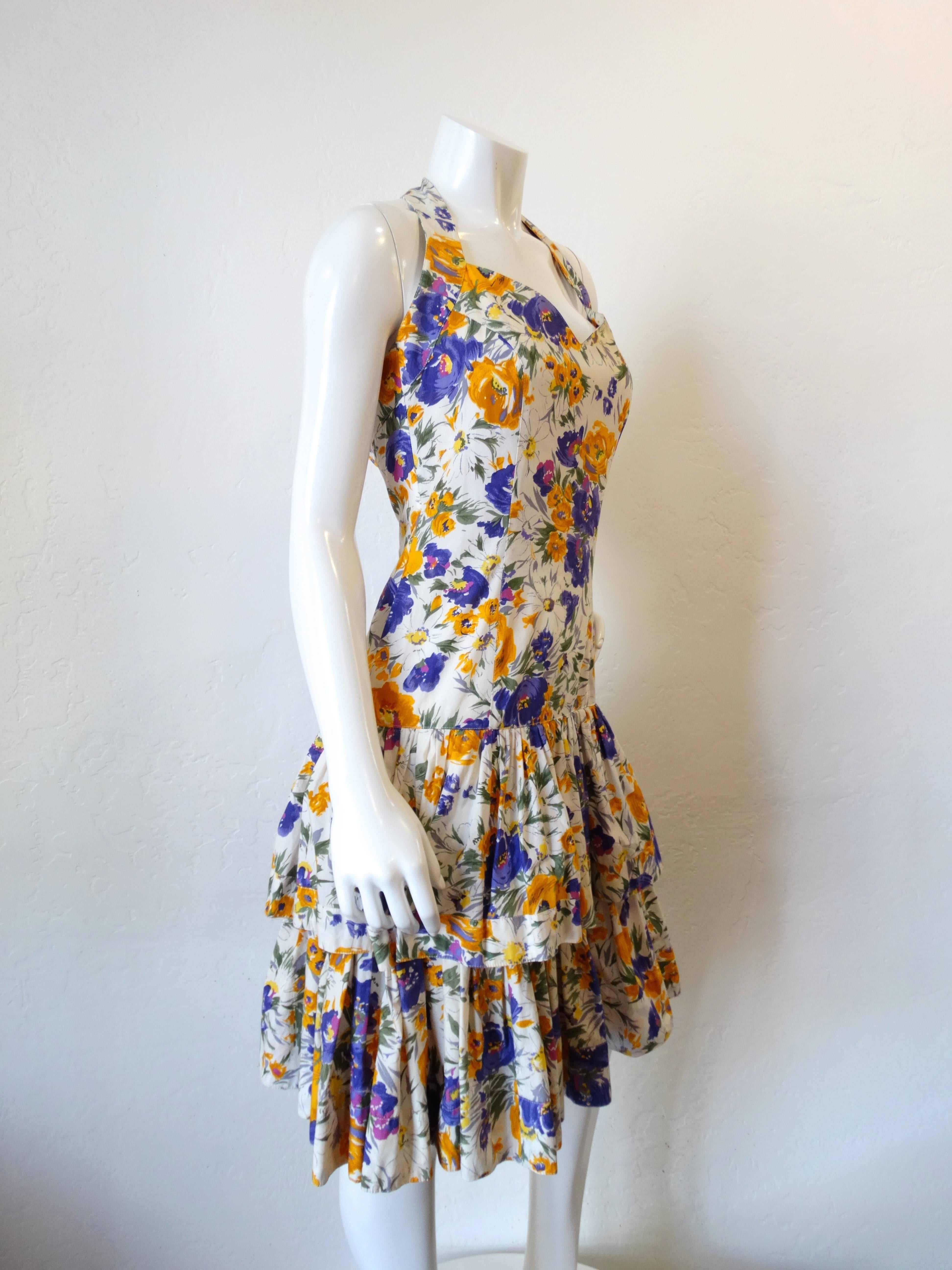 Women's RARE 1980s Ted Lapidus Paris Boutique Floral Haute Couture Dress For Sale