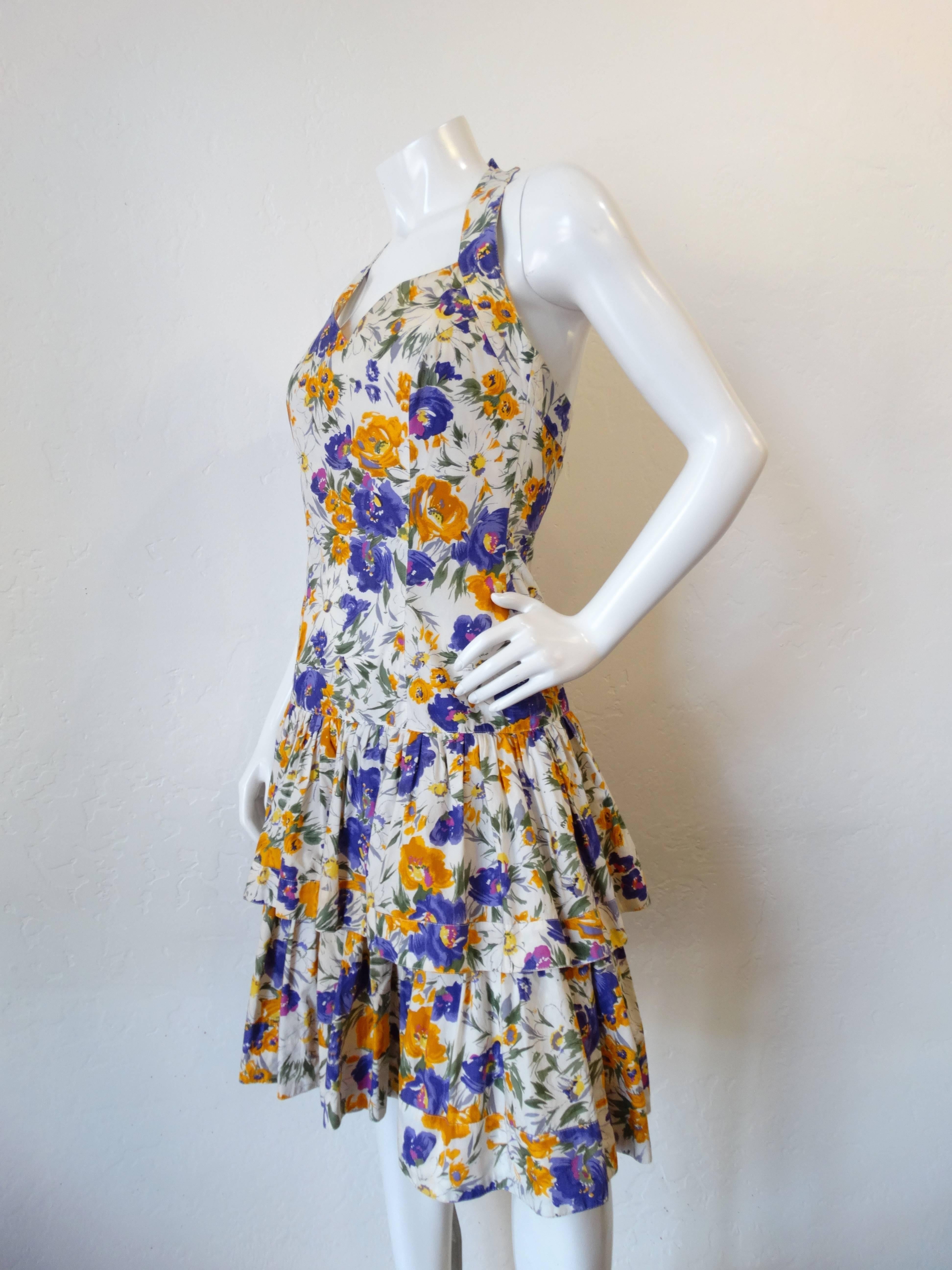 RARE 1980s Ted Lapidus Paris Boutique Floral Haute Couture Dress For Sale 1