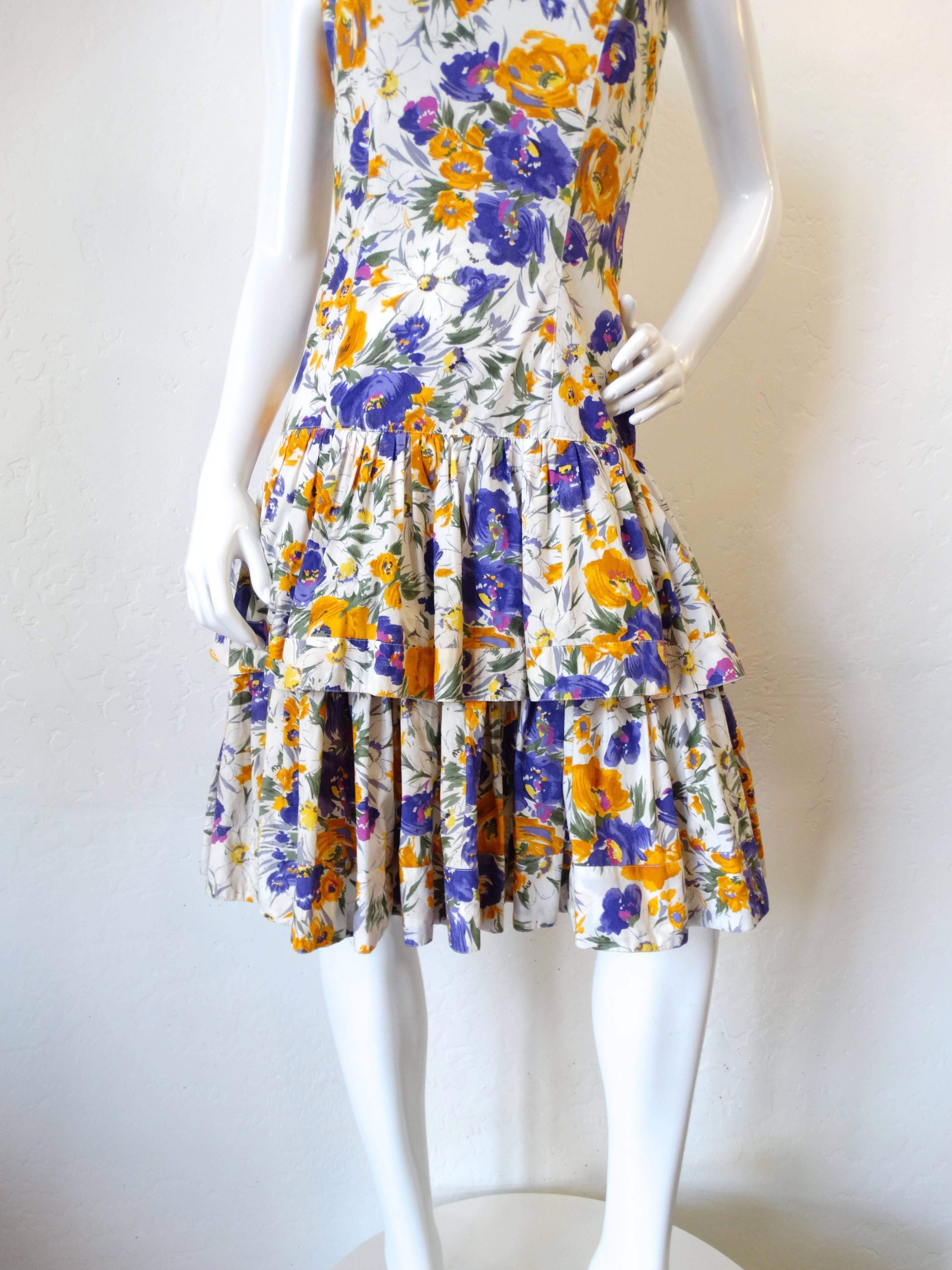 RARE 1980s Ted Lapidus Paris Boutique Floral Haute Couture Dress For Sale 2