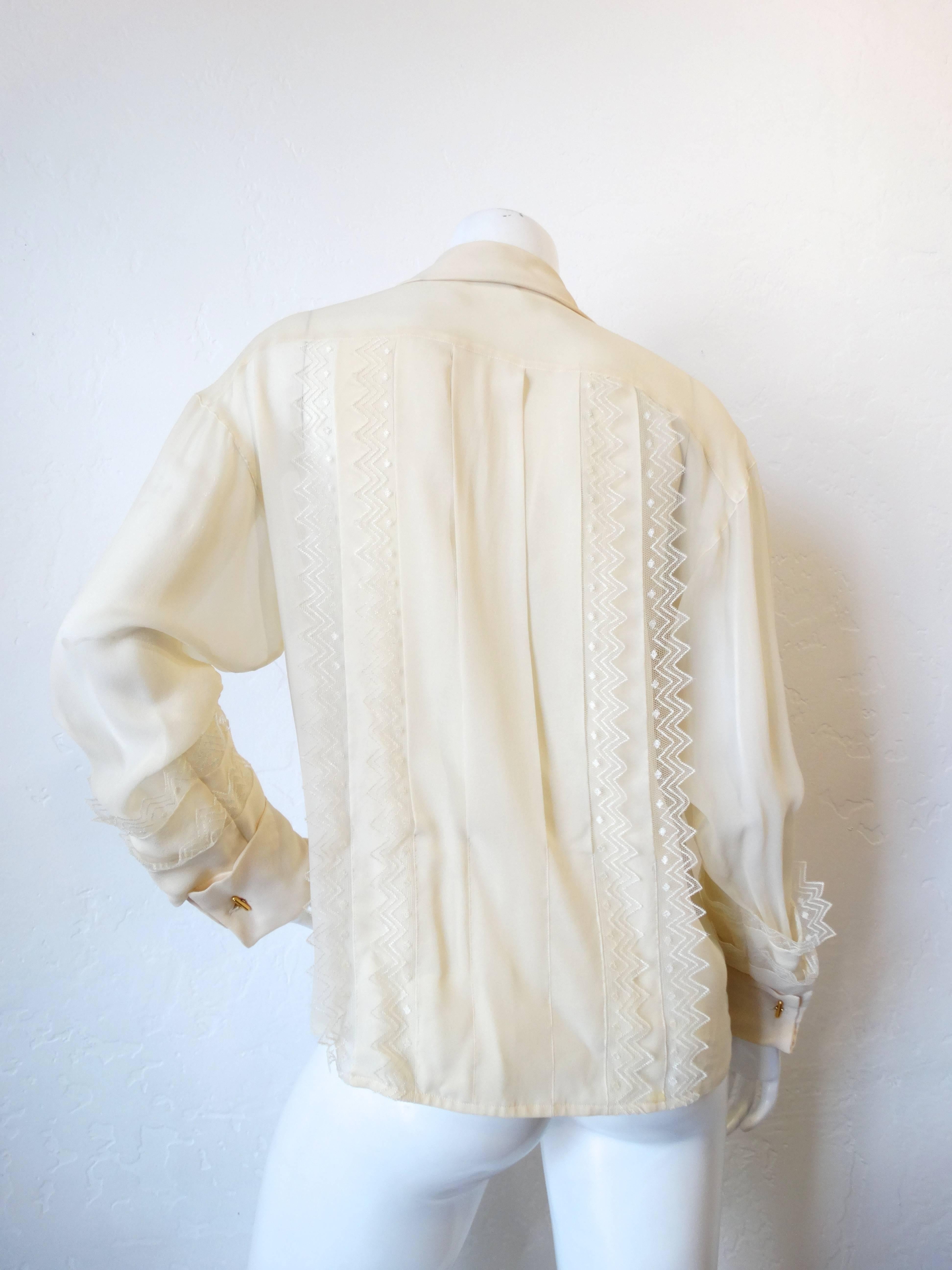 Women's 1980s Chanel Double Breasted Blouse with Pearl Chanel Buttons 