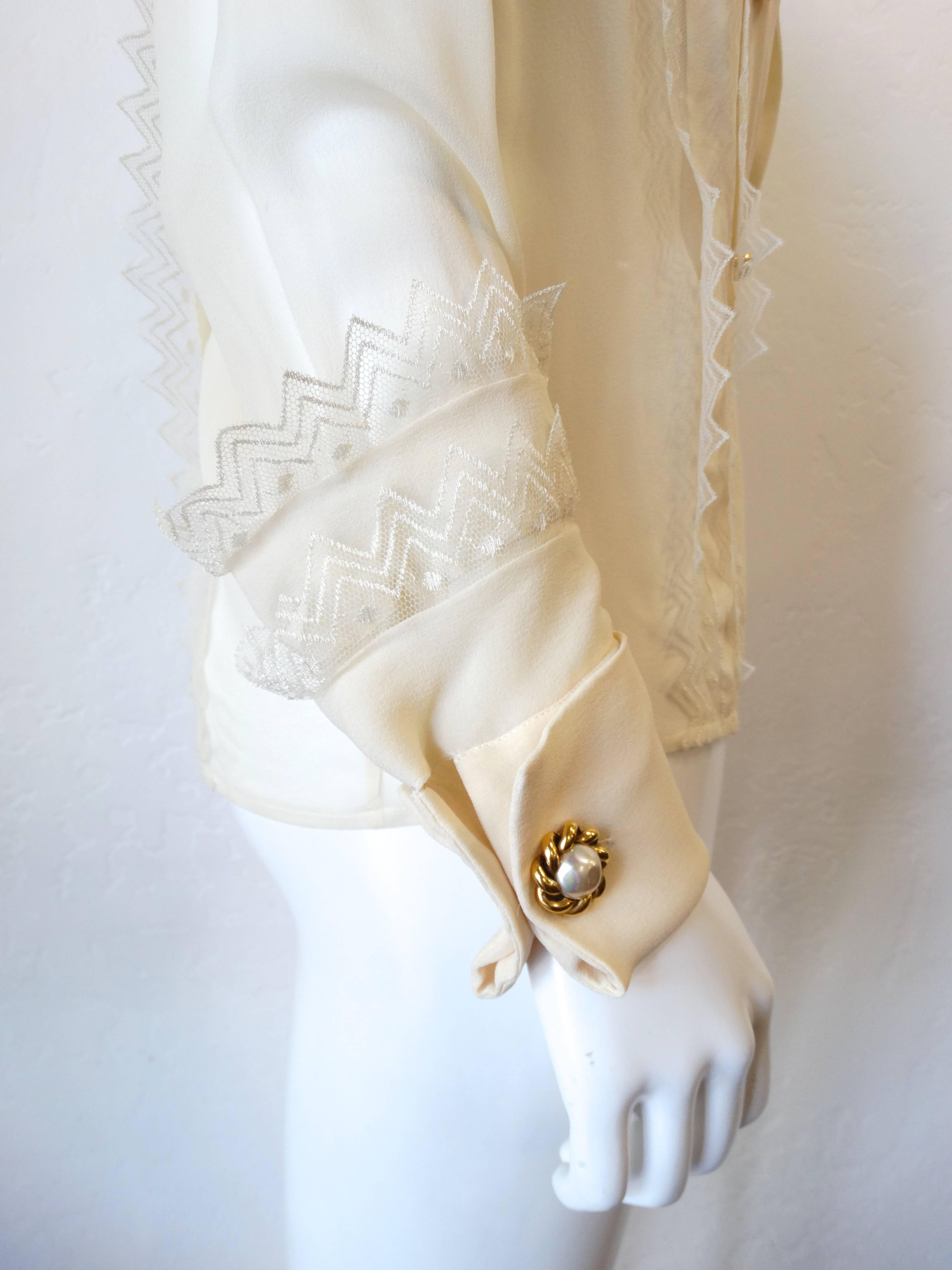 1980s Chanel Double Breasted Blouse with Pearl Chanel Buttons  2