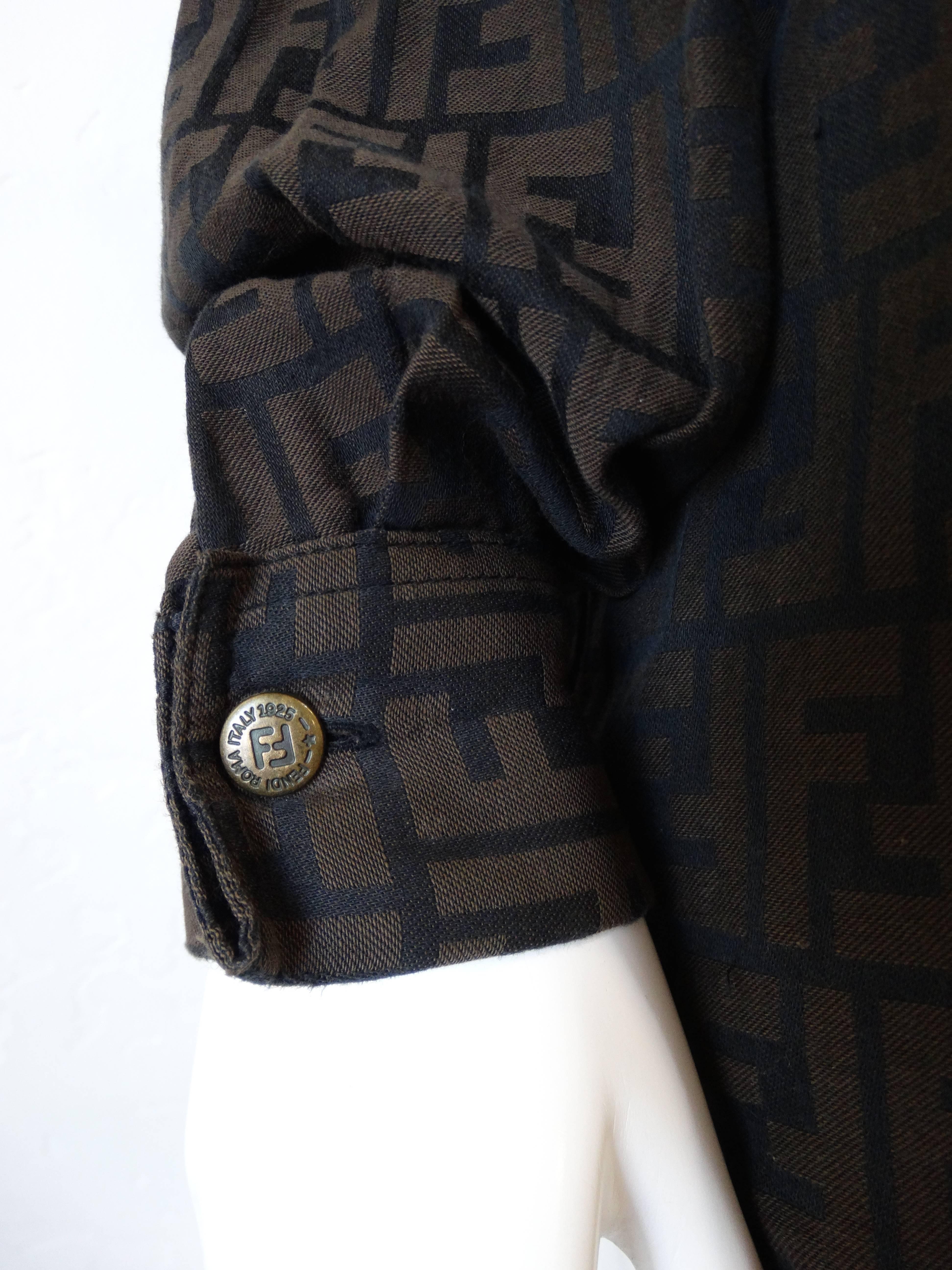 1980s Fendi Monogram Brown Button Up Shirt 2