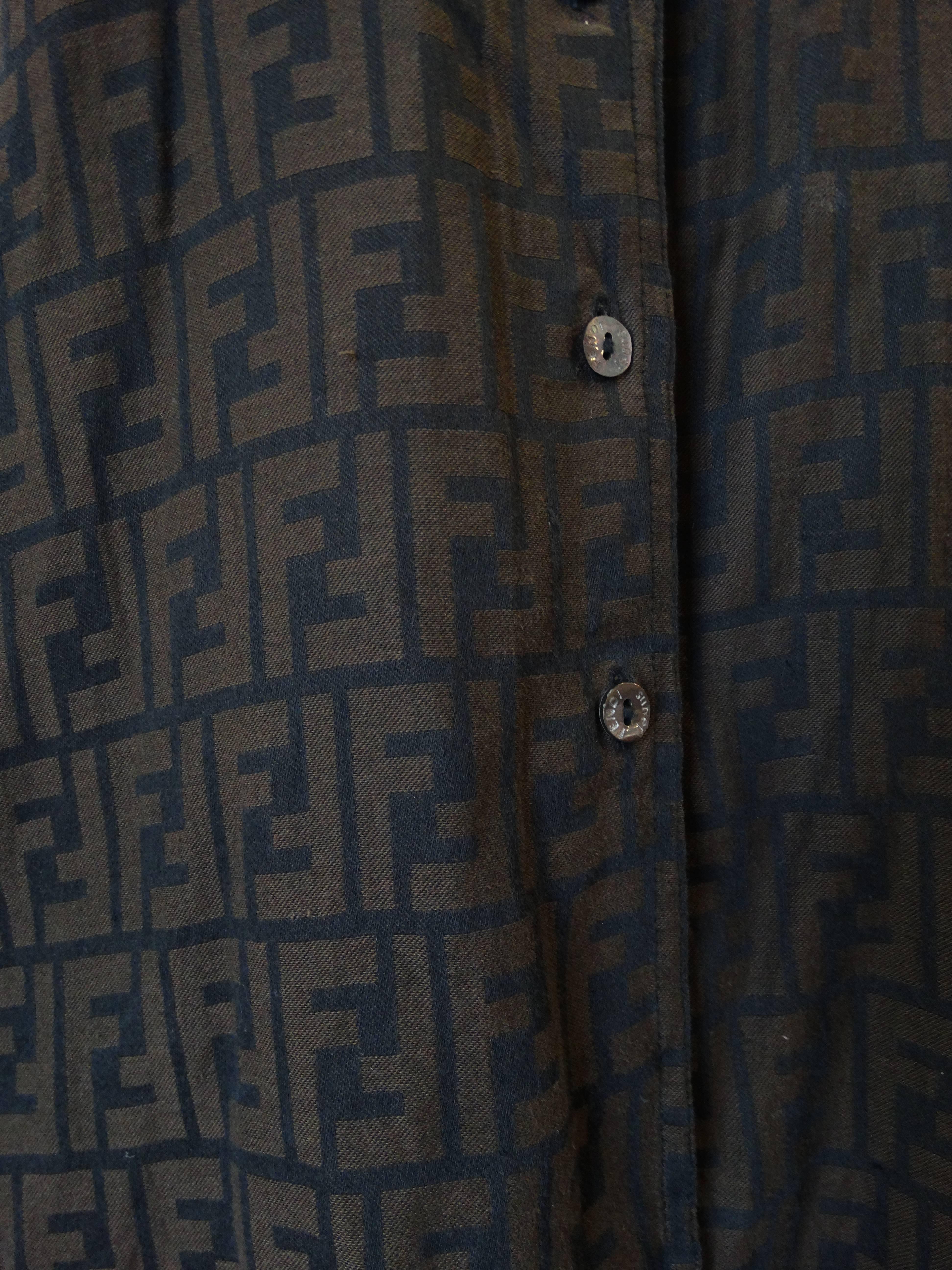 1980s Fendi Monogram Brown Button Up Shirt 4