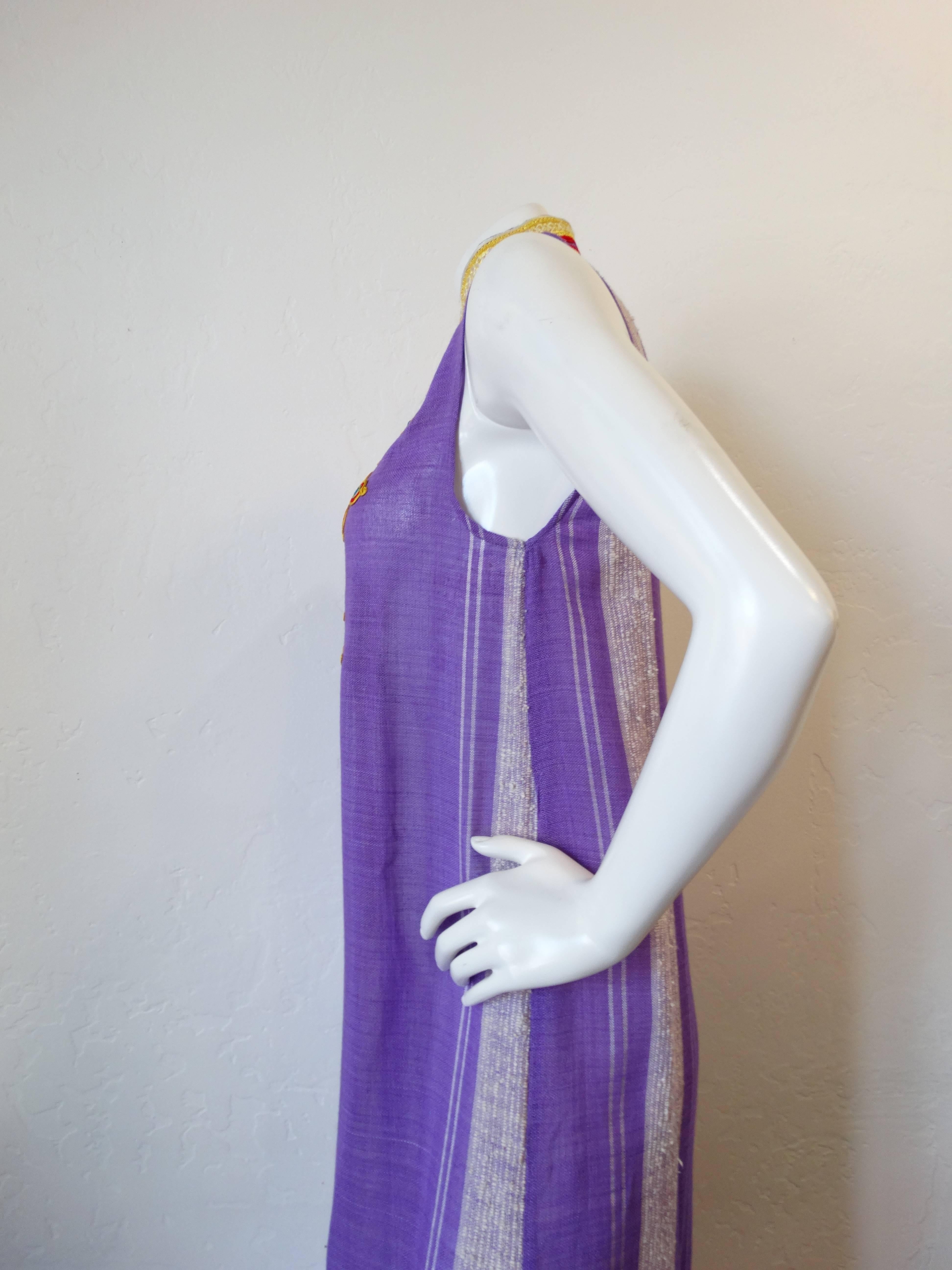 Purple 1970s Sleeveless Moroccan Kaftan Maxi Dress