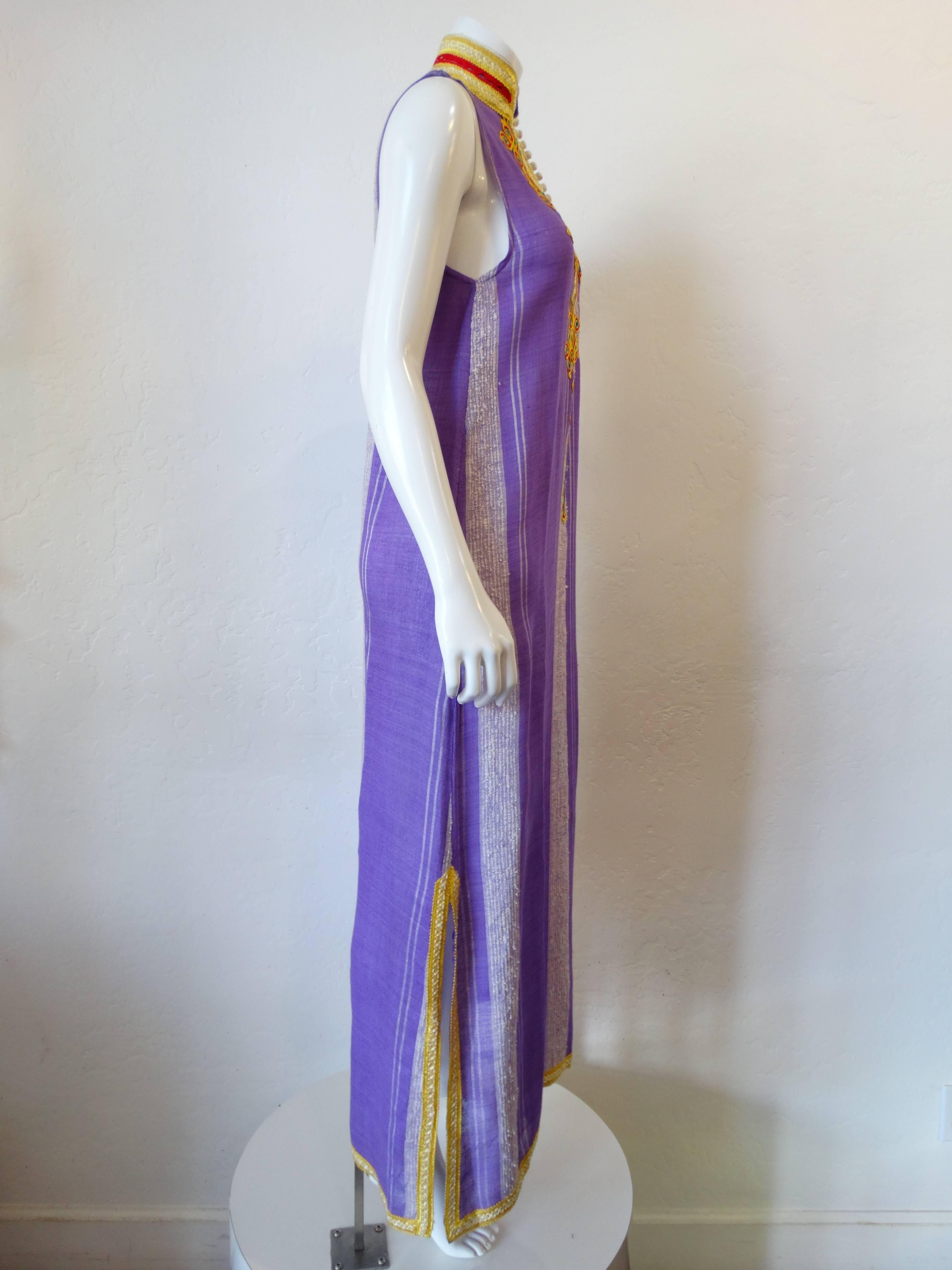 1970s Sleeveless Moroccan Kaftan Maxi Dress In Excellent Condition In Scottsdale, AZ