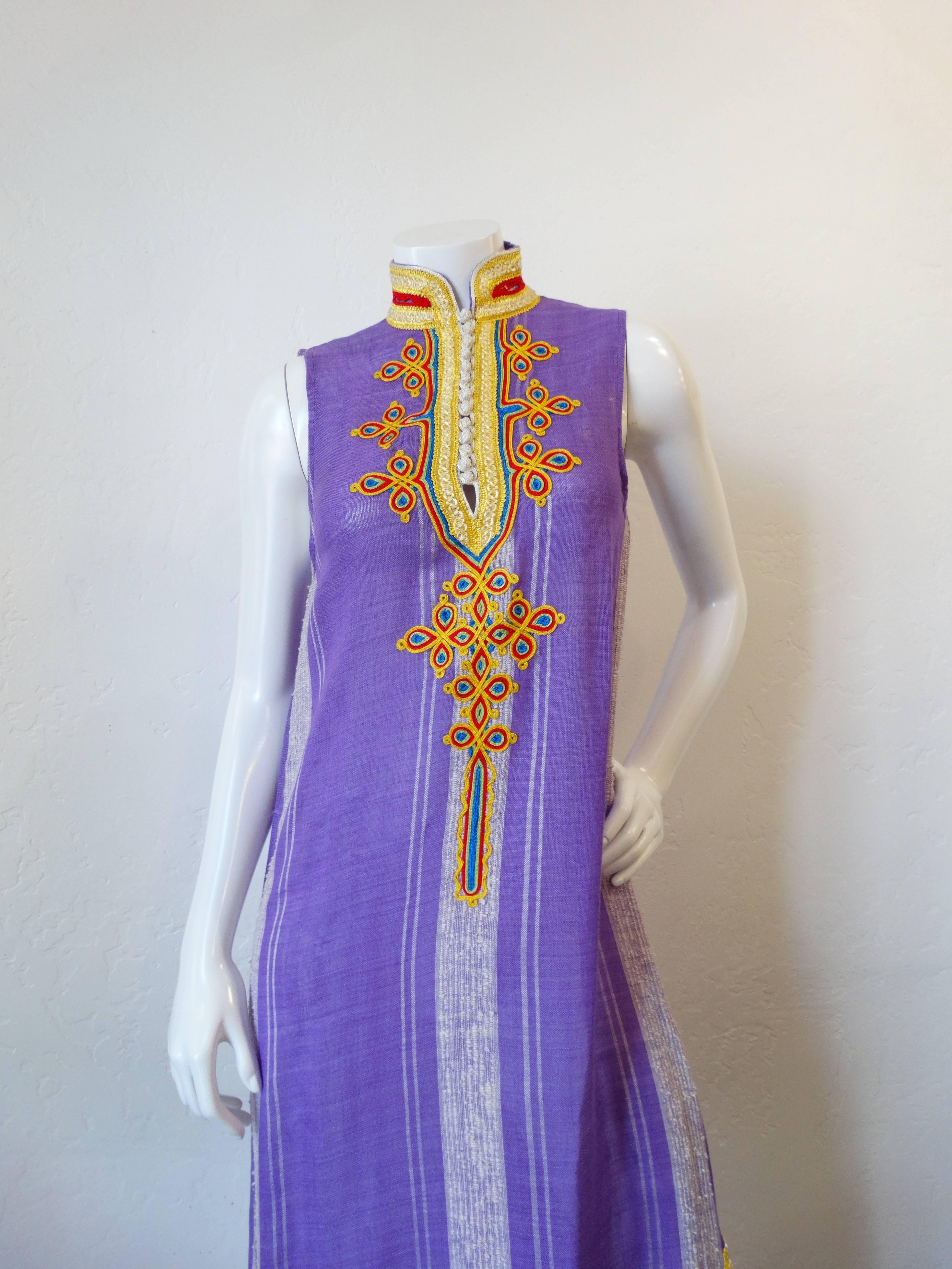 1970s Sleeveless Moroccan Kaftan Maxi Dress 1