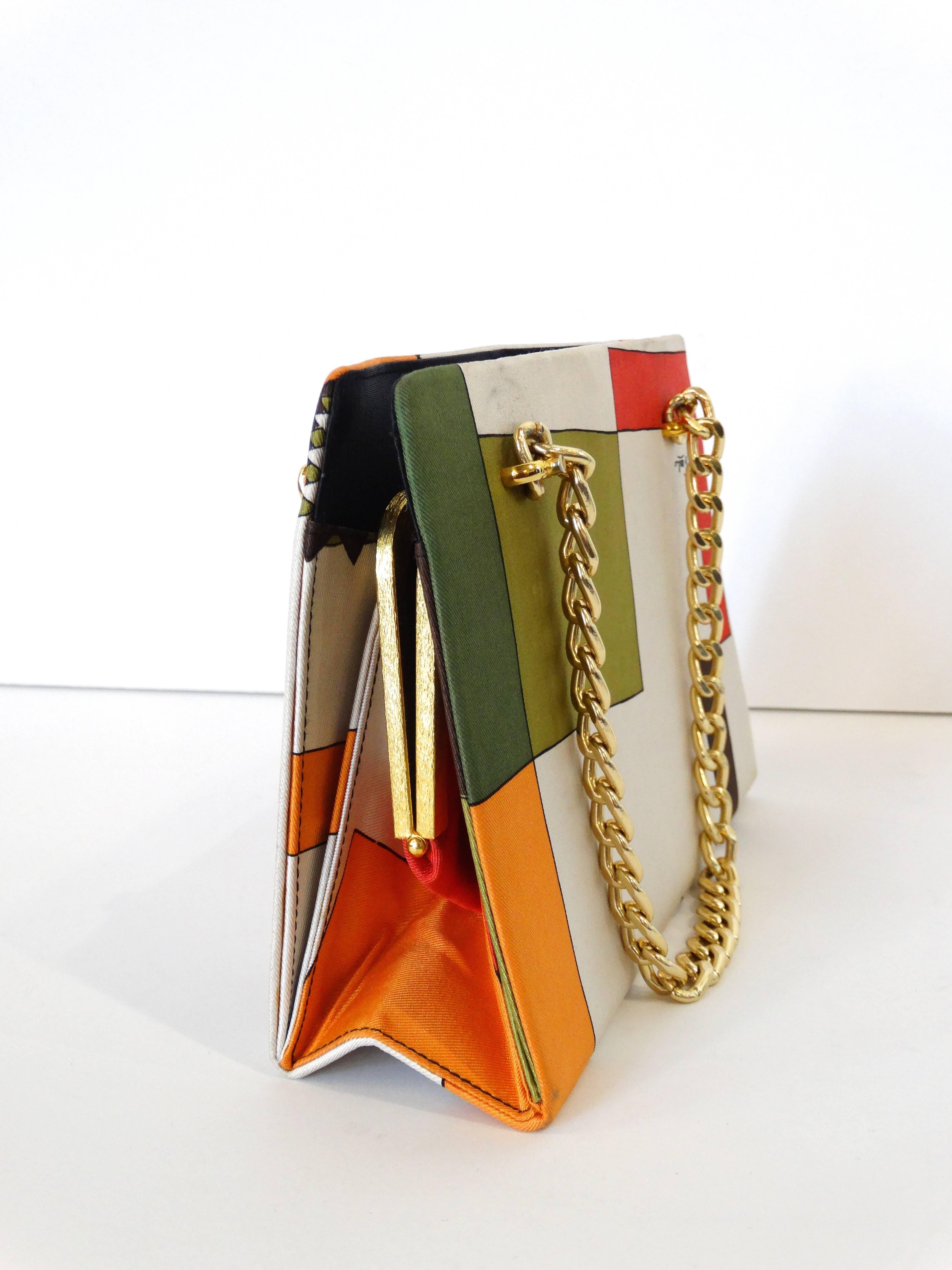 Beige 1960s Emilio Pucci Geometric Silk Bag