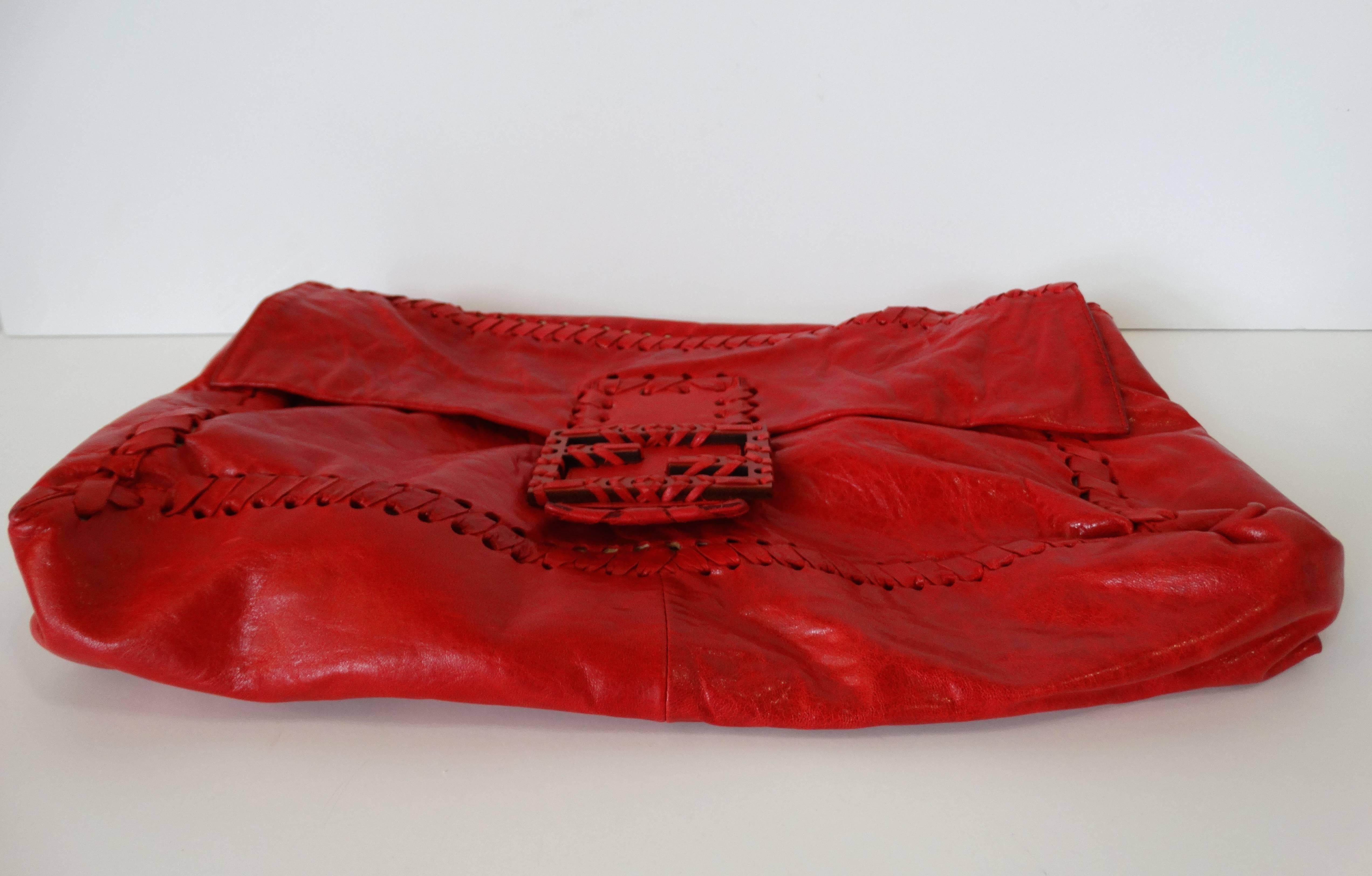 Red Fendi Jumbo Baguette 'Biscotti' Bag Clutch Messenger