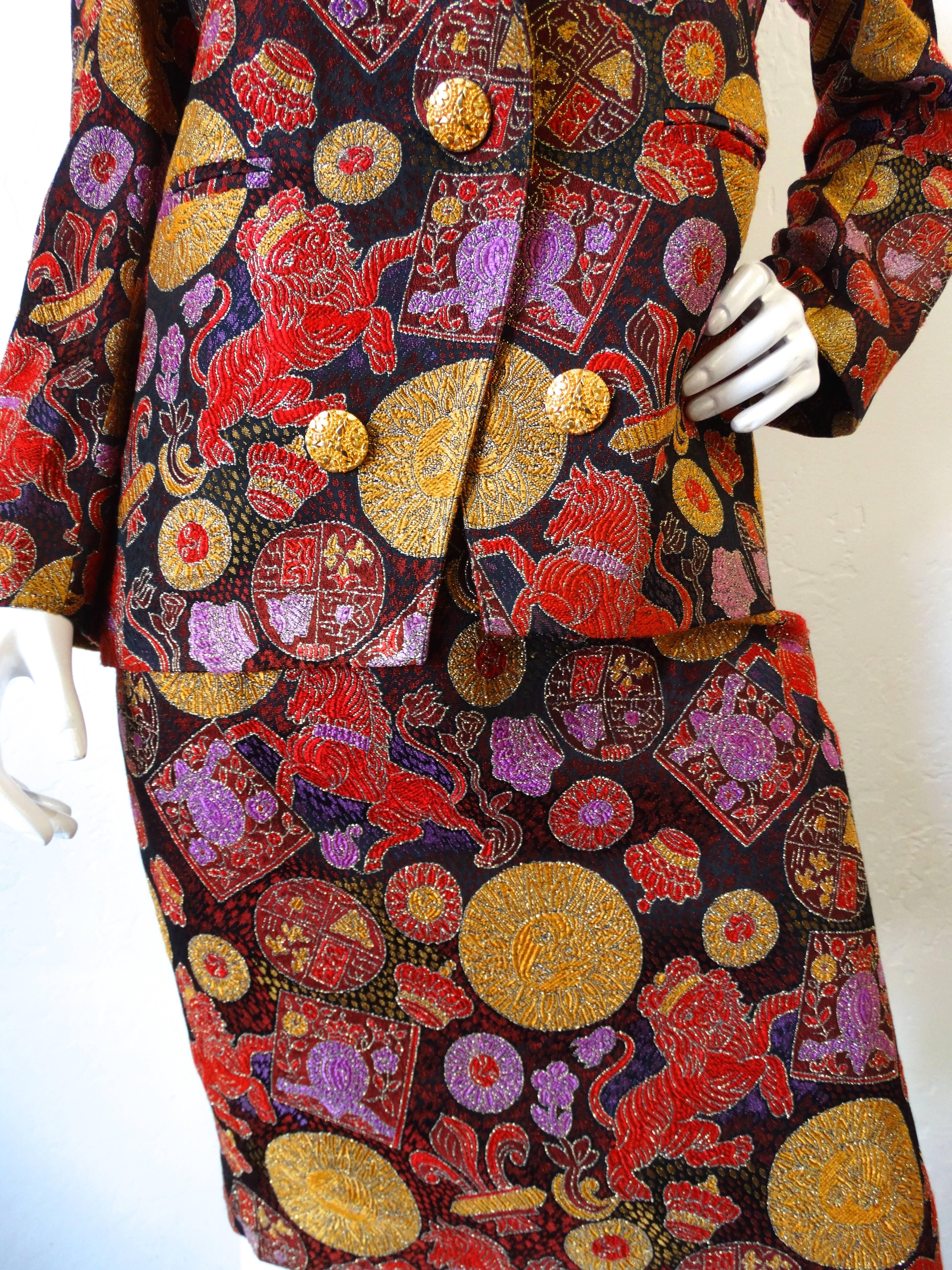 Brown 1980s Guy Laroche Oriental Printed Suit Set