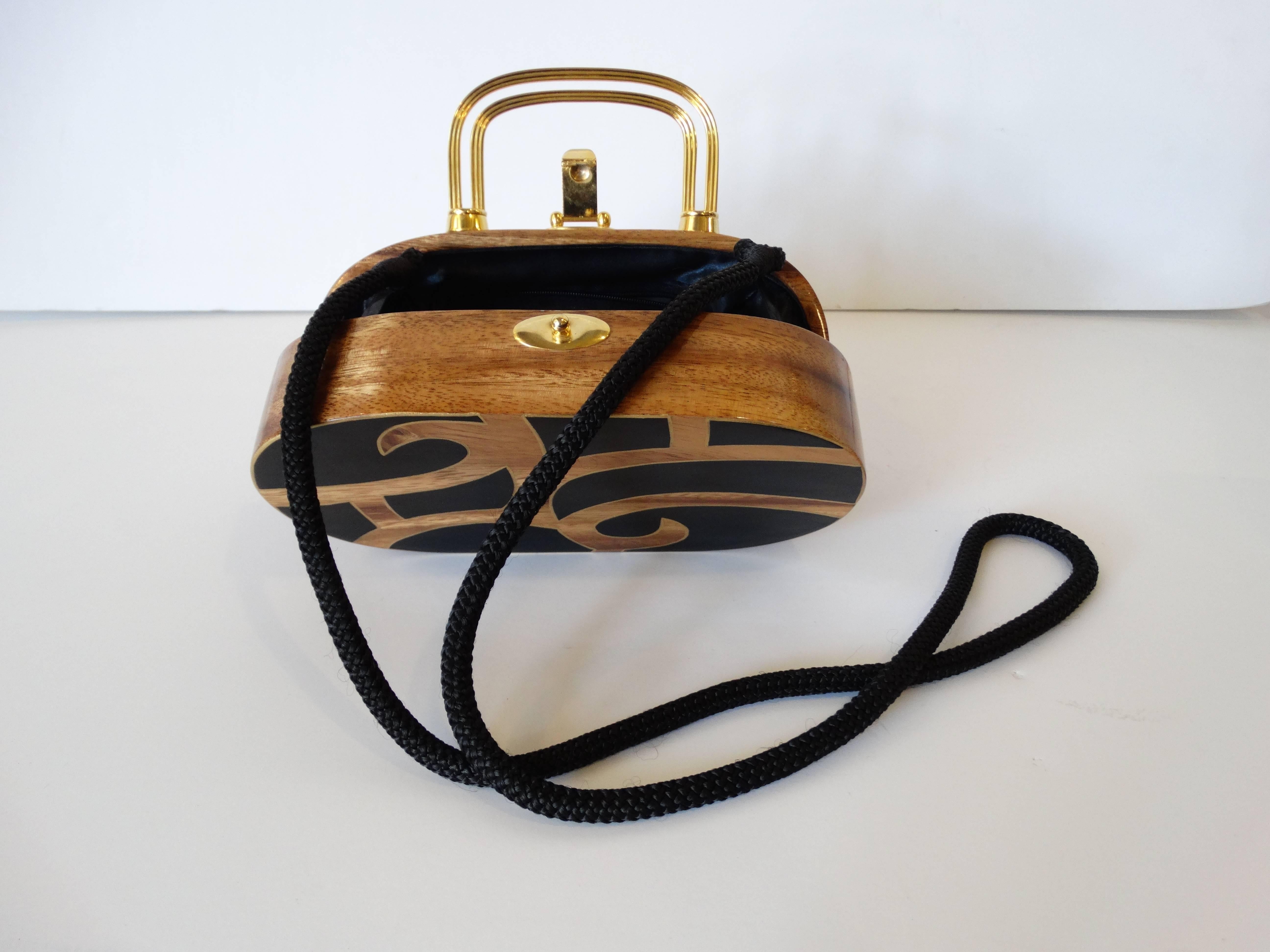 Timmy Woods Lacquered Wood Handbag In Excellent Condition In Scottsdale, AZ