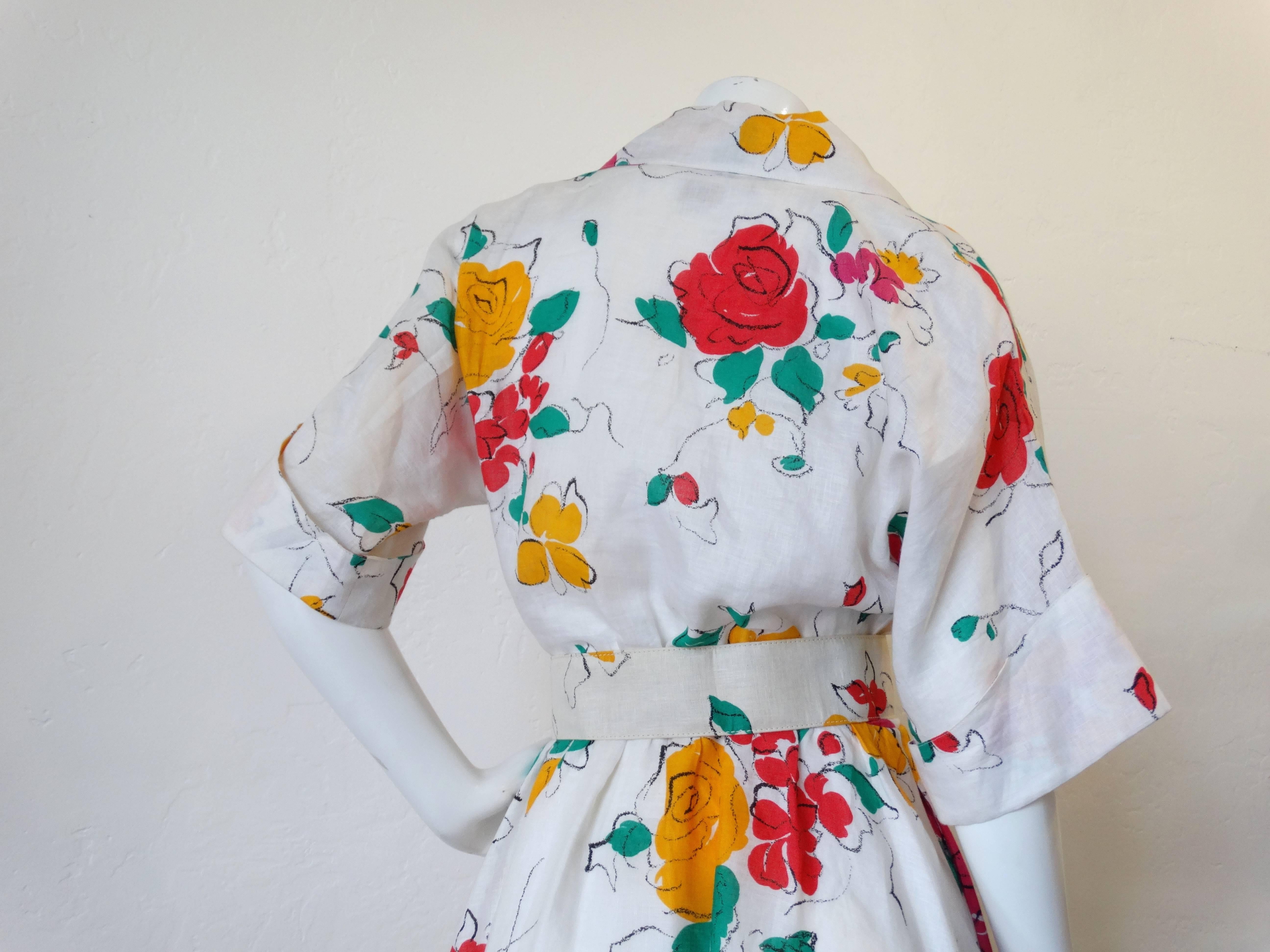 Women's Beautiful 1980s Gucci Floral Linen Dress 