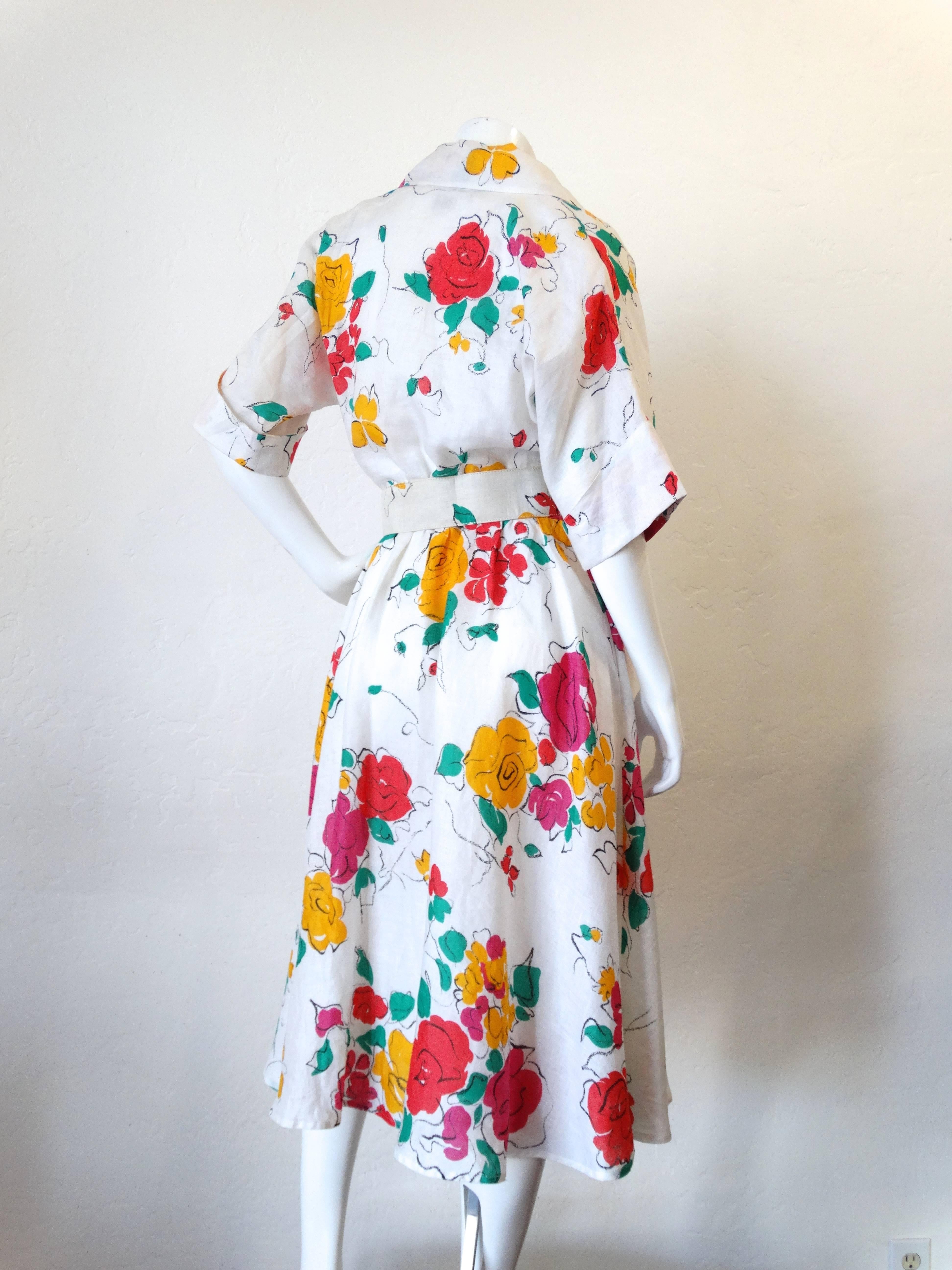 Beautiful 1980s Gucci Floral Linen Dress  3