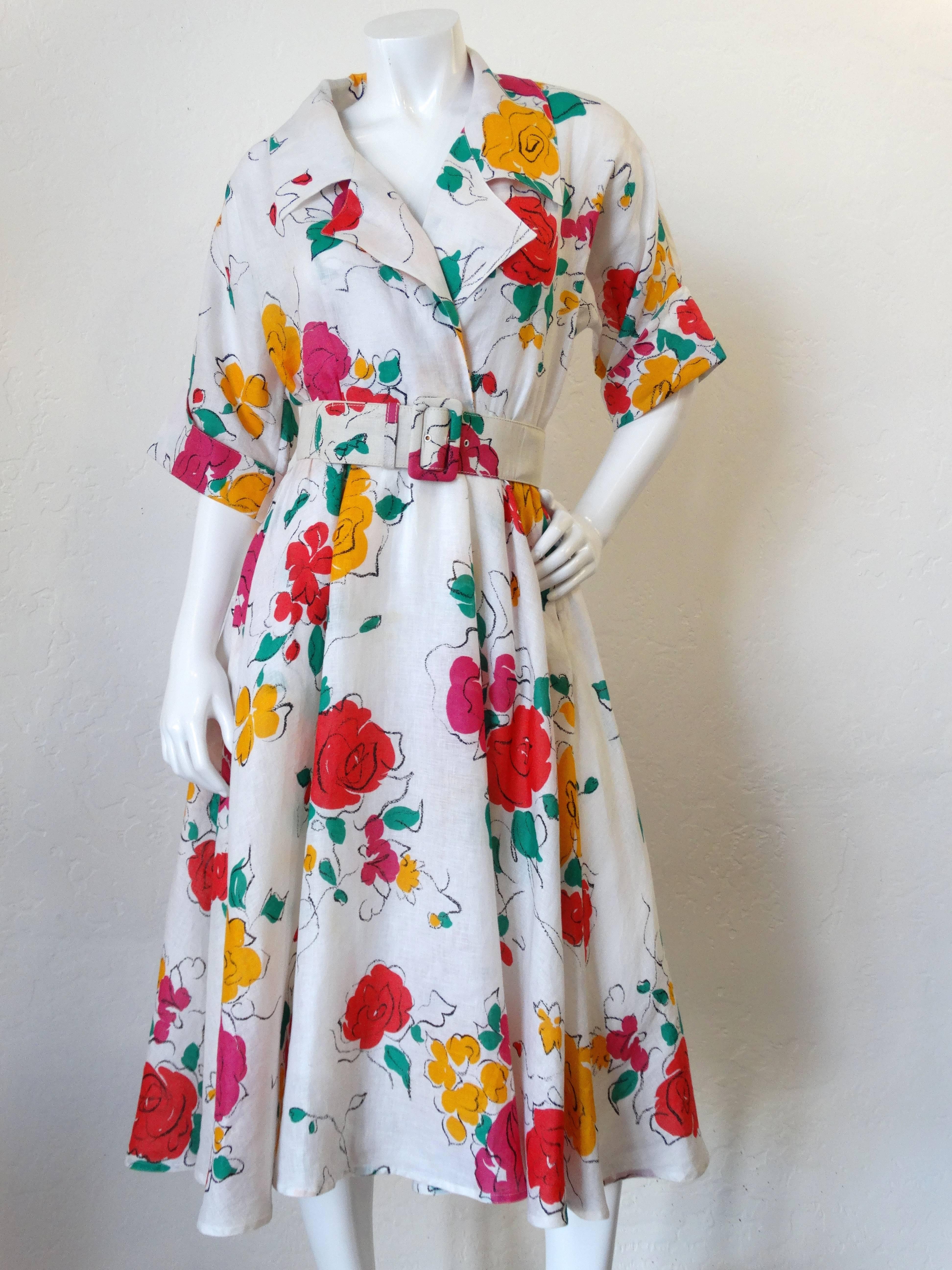 Beautiful 1980s Gucci Floral Linen Dress  1