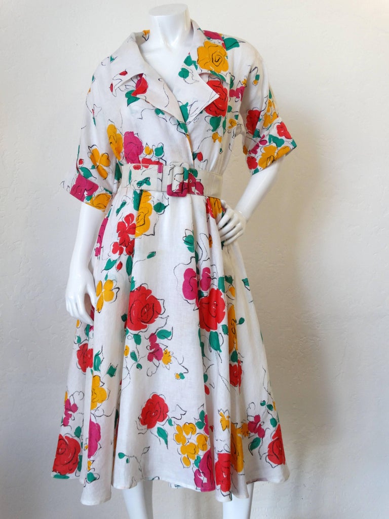 Beautiful 1980s Gucci Floral Linen Dress at 1stDibs | 1980s floral ...