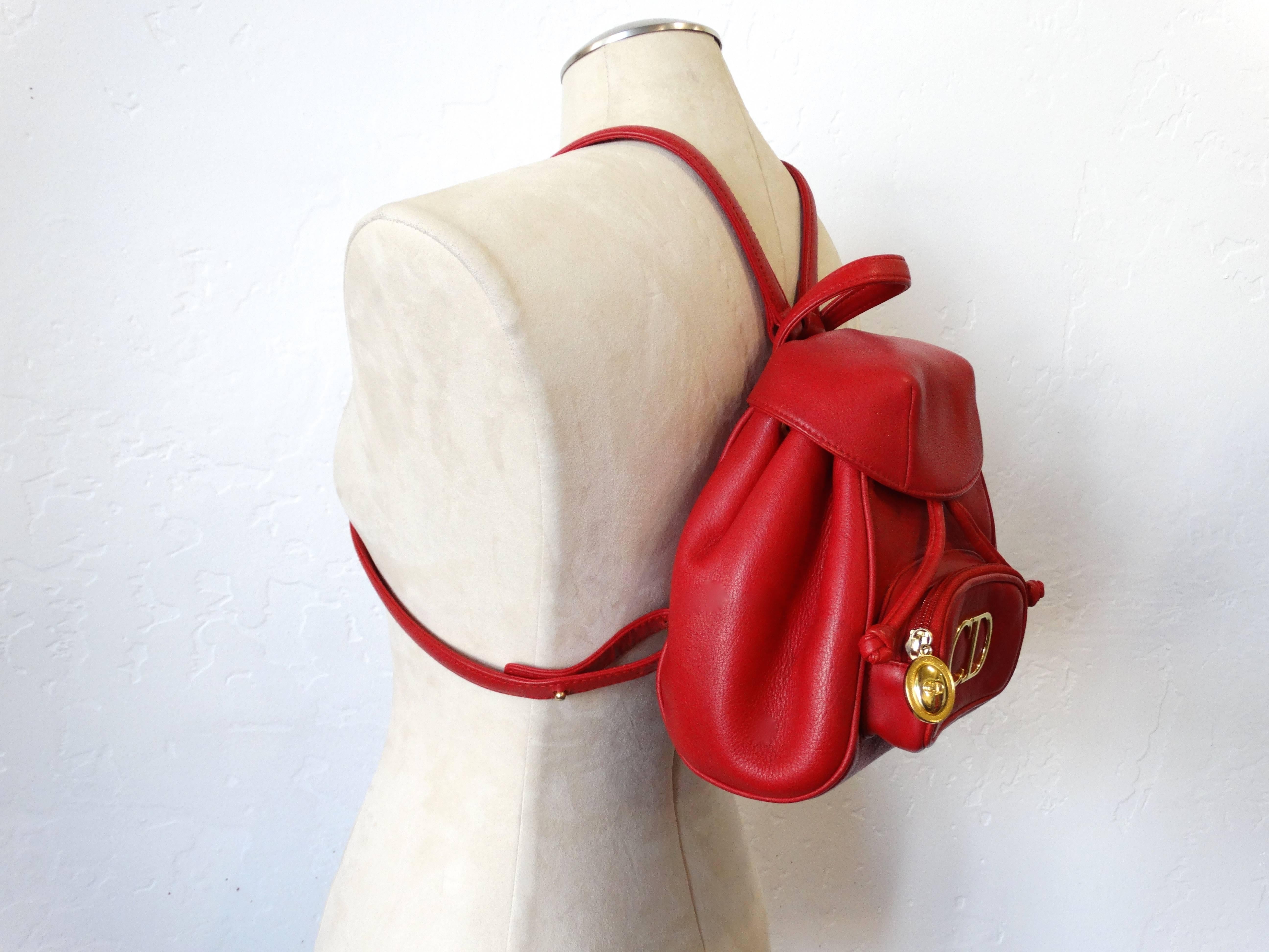 Women's Christian Dior Lipstick Red Leather Mini Backpack  