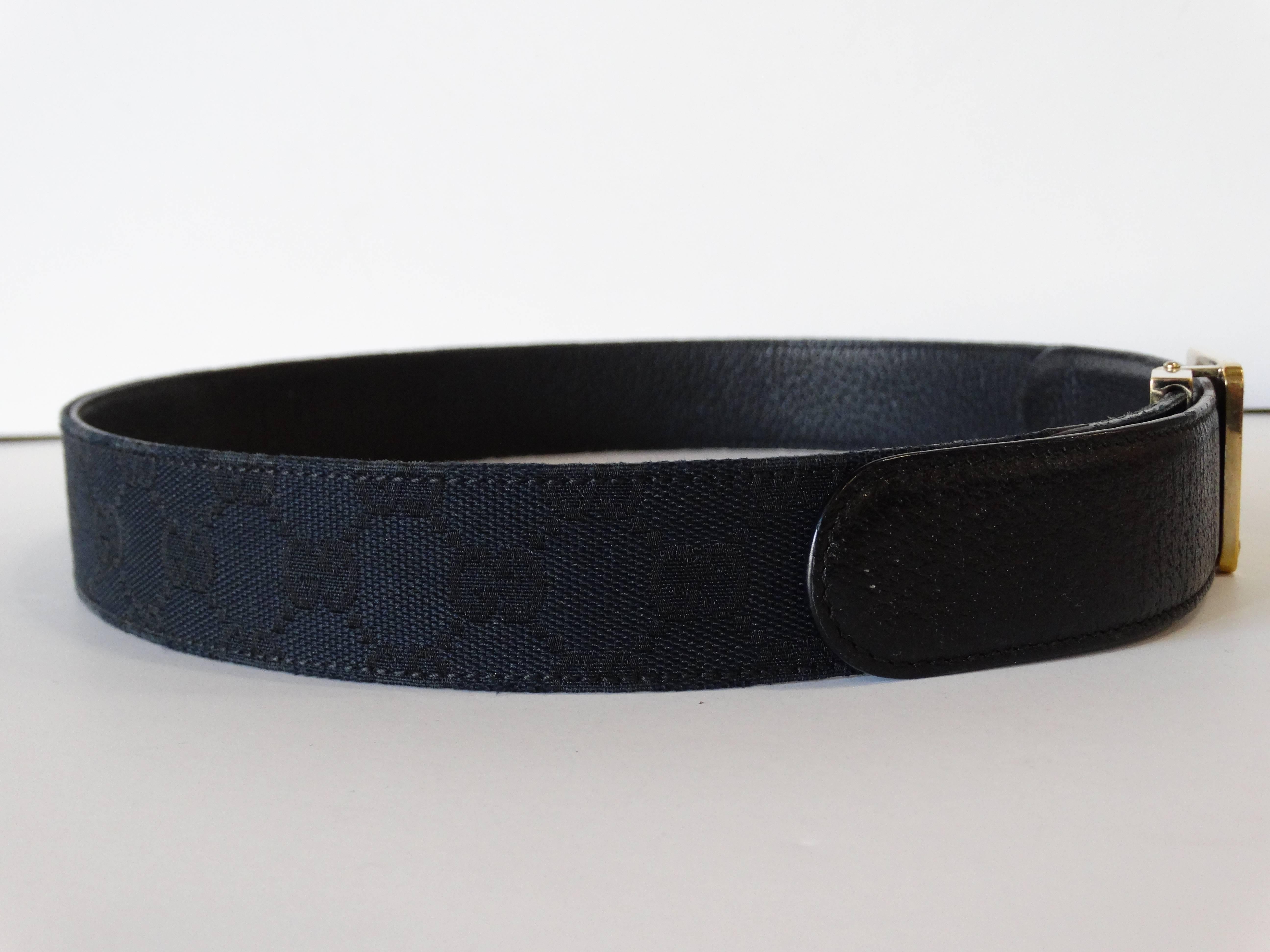 1990s Gucci Enamled Belt Buckle with Black Canvas Belt  In Excellent Condition In Scottsdale, AZ