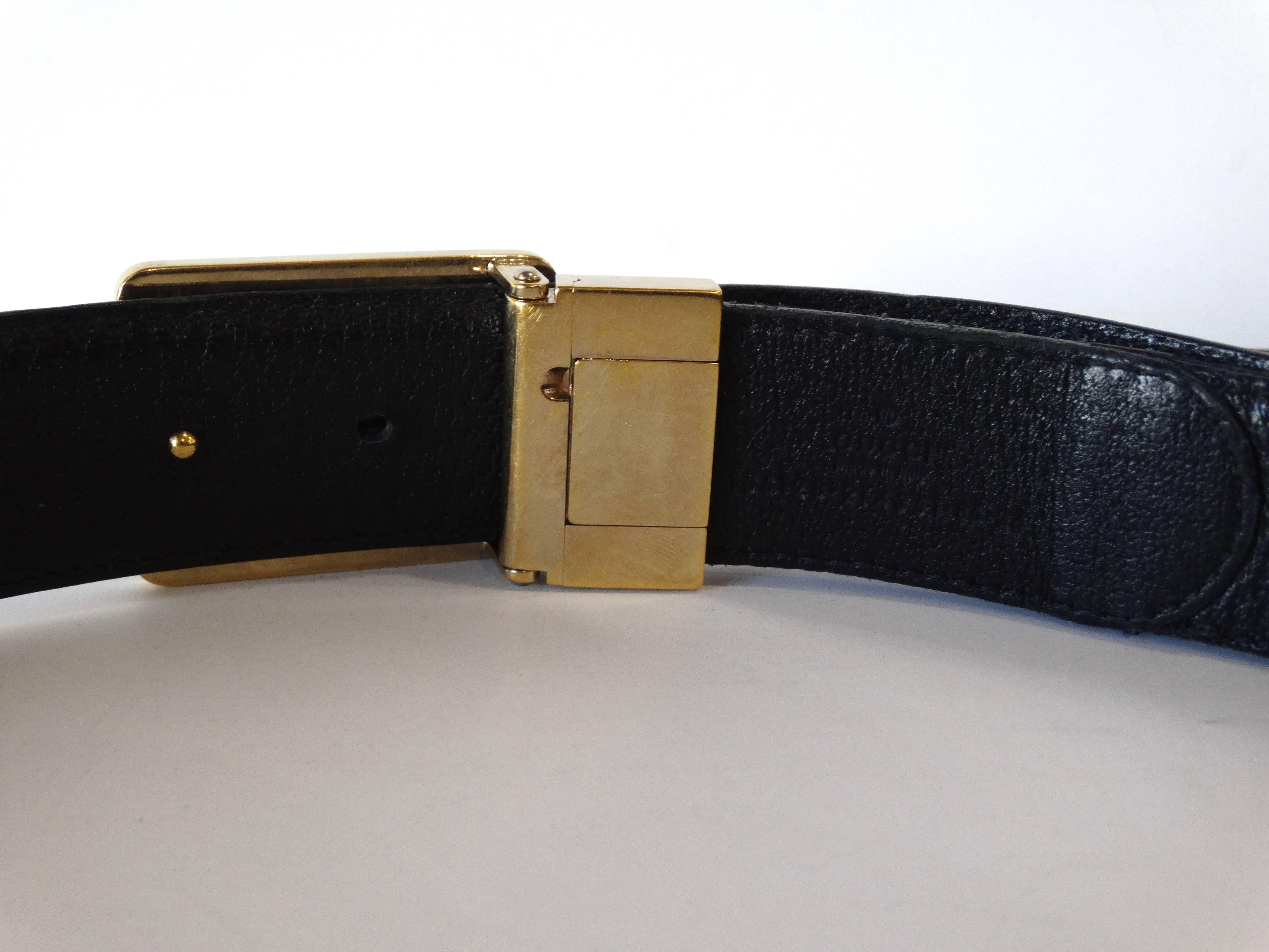 1990s Gucci Enamled Belt Buckle with Black Canvas Belt  2